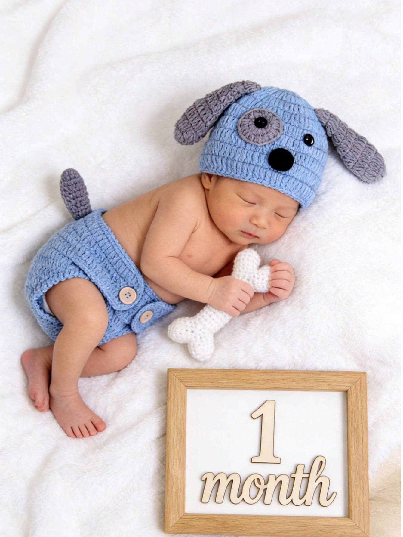 3pcs Blue Puppy Handmade Knitted Newborn Baby Photography Prop Outfit