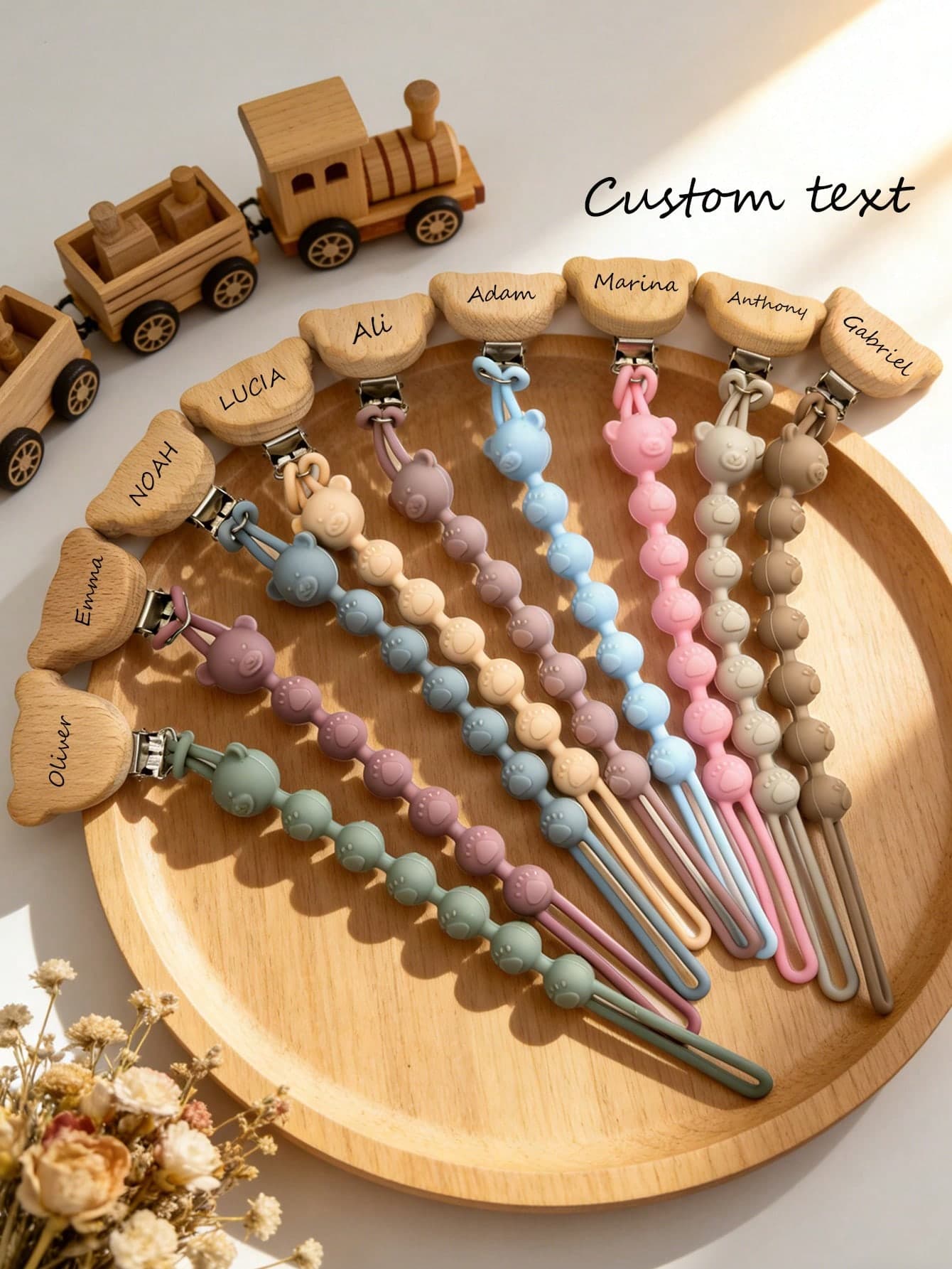 Little Bear Head Pacifier Chain, Silicone Anti-Drop Chain, Personalized Custom Name, Gift For Infant Baptism