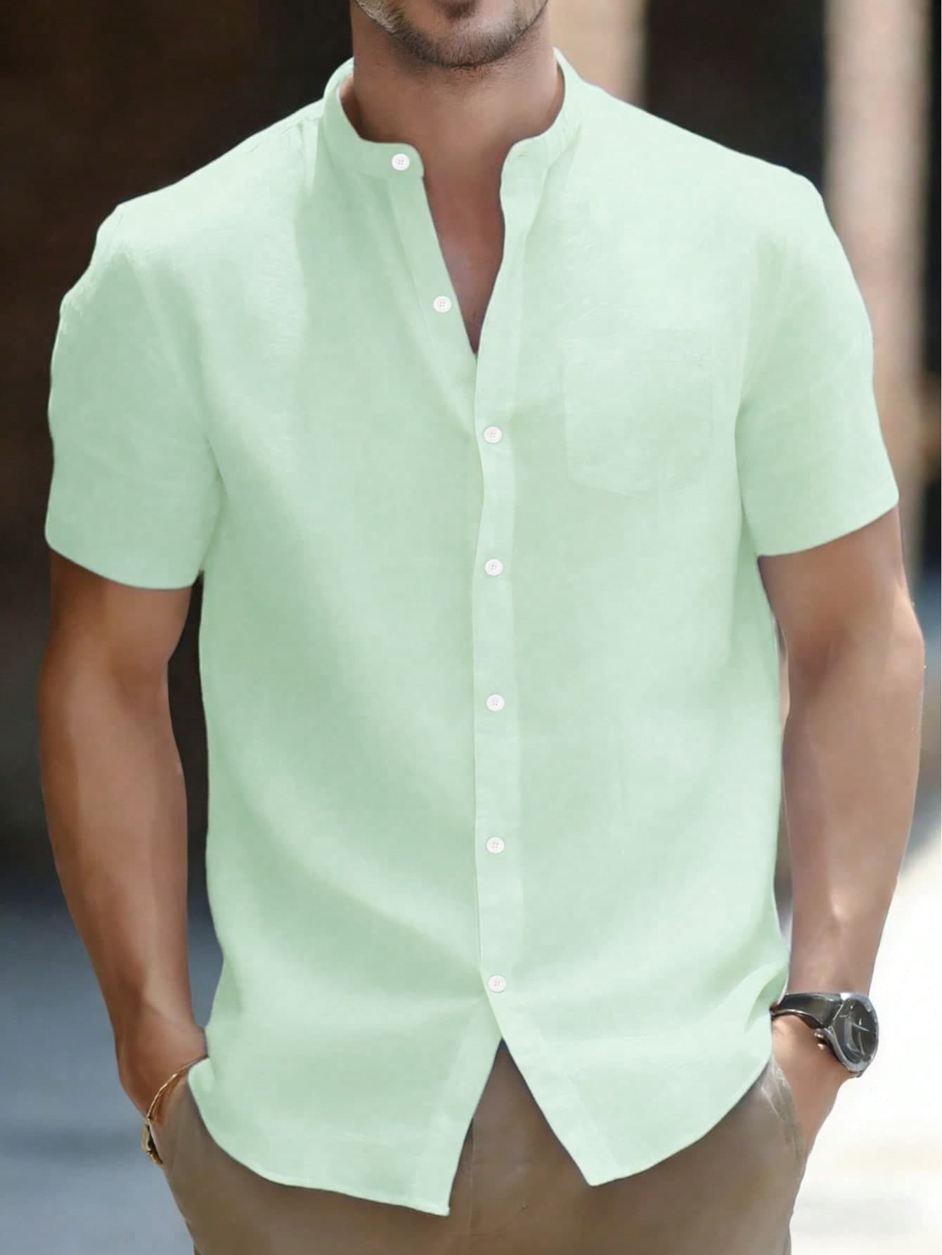 Men's Comfortable Short Sleeve Shirt, Vintage Retro Casual Collared Shirt, Slim Fit