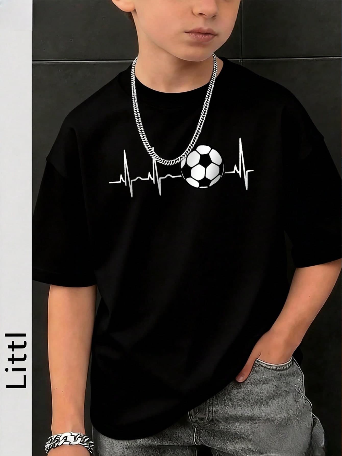Tween Boys Casual Printed Crew Neck Short Sleeve T-Shirt, Summer Top