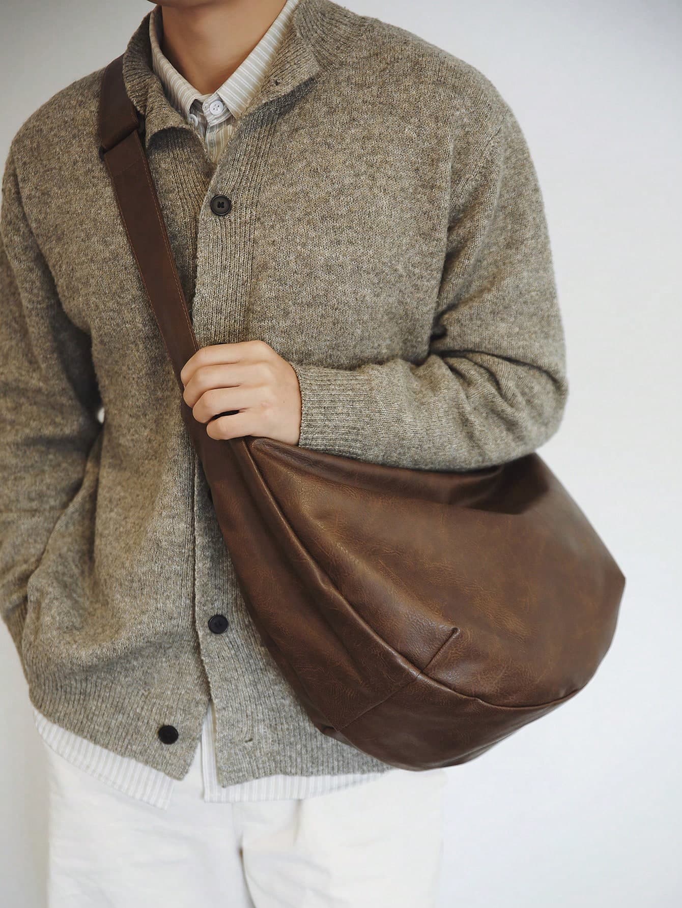 Vintage Ins Style Casual Crossbody Bag, Large Capacity, Adjustable Shoulder Strap, Shoulder Tote, Faux Leather Hobo Bag, Men's New Personalized Fashion Crossbody Bag, Casual Commute Travel School College Student Bag, Back To School