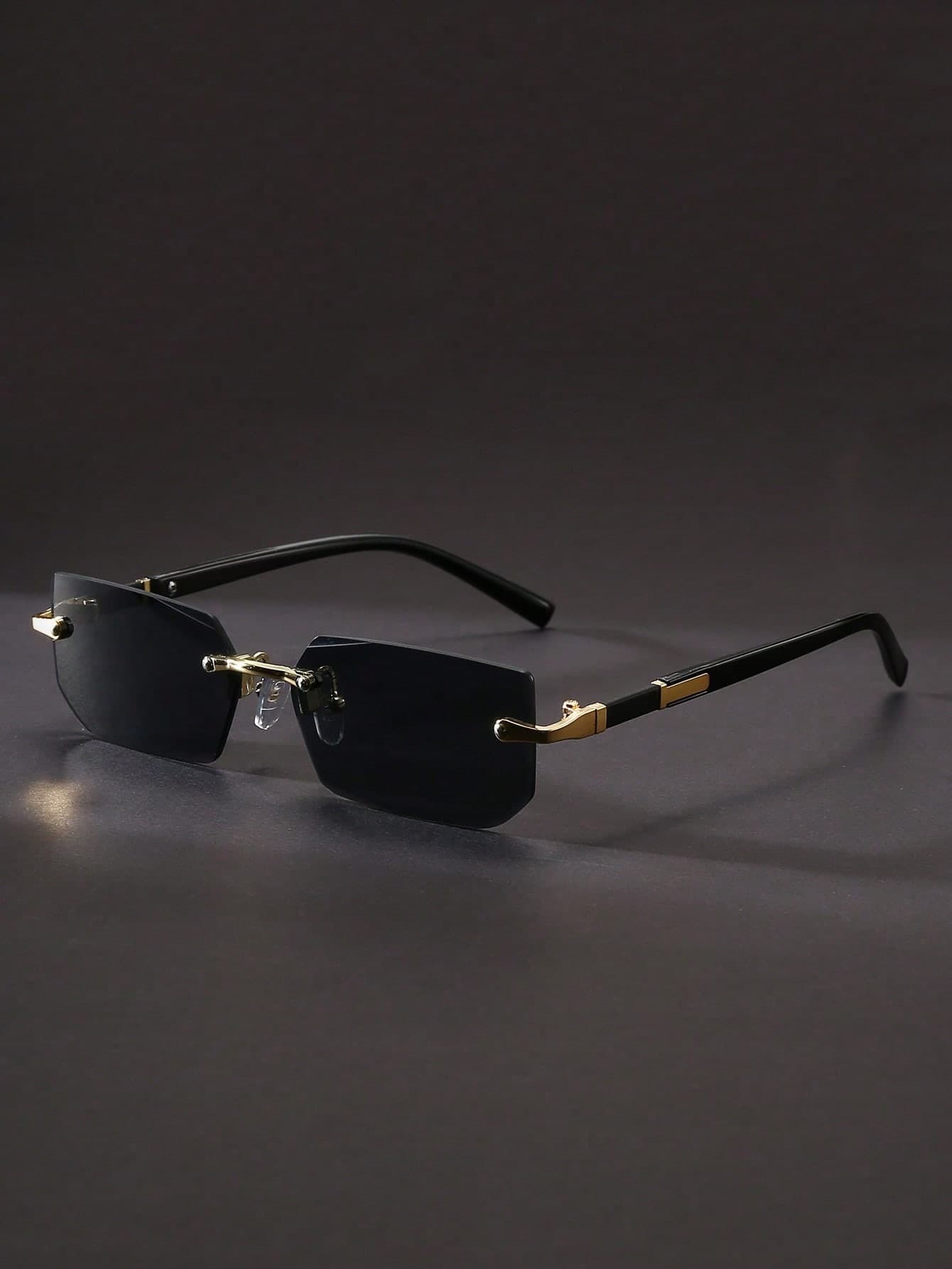 1 Pair Black Ultra-Thin Frameless Y2K Fashion Glasses, Suitable For Summer Beach, Driving And Other Occasions, Ideal Accessory For Beach Casual, Street Style, Perfect Choice To Match With Sweaters, Jackets, Hoodies For Outdoor Activities And Travel