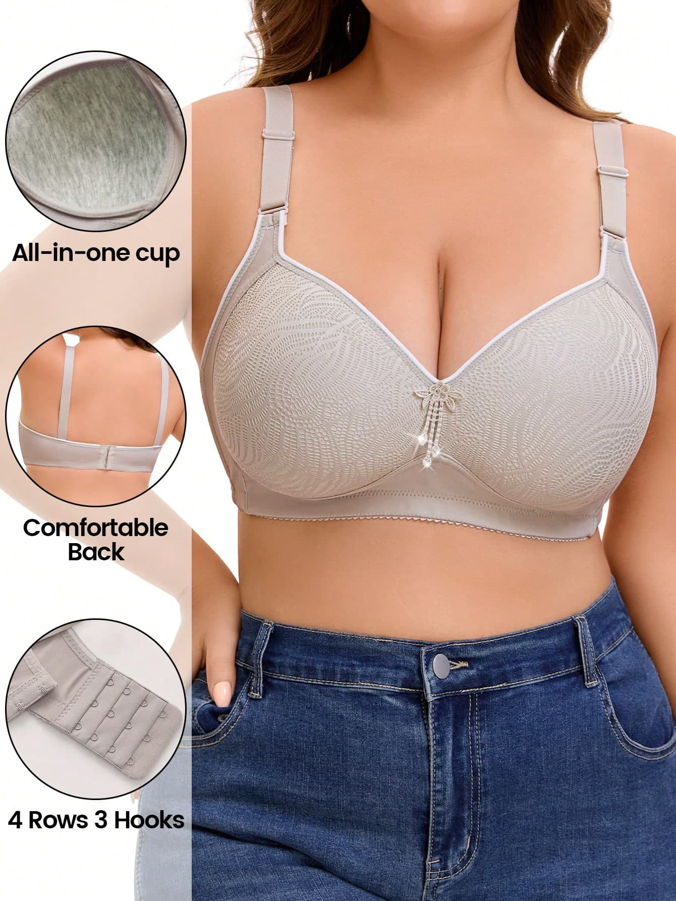 1pc Plus Size Women's Extra Large Cup High Support Seamless Sexy Bow Wireless Lounge Bra