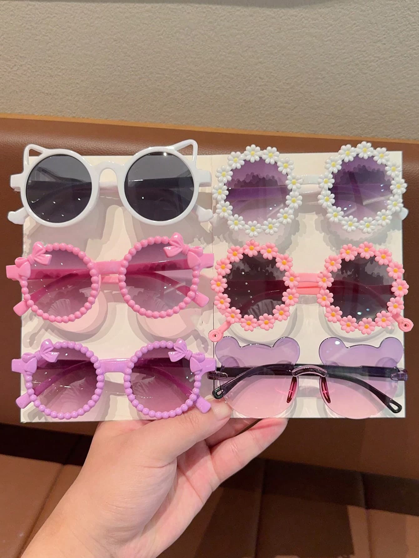 1/2/3/4/6 Pairs Children Cute Floral Glasses With Bear Ears, Display Card Only, No Actual Delivery