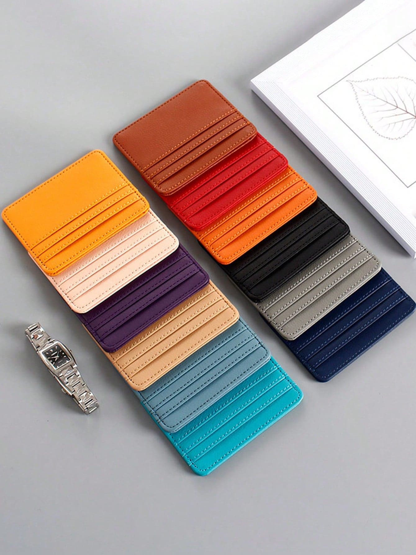 1pc Solid Color 4-Slot Multi-Color Card Holder, Compact Card Storage Pouch, PU Card Case