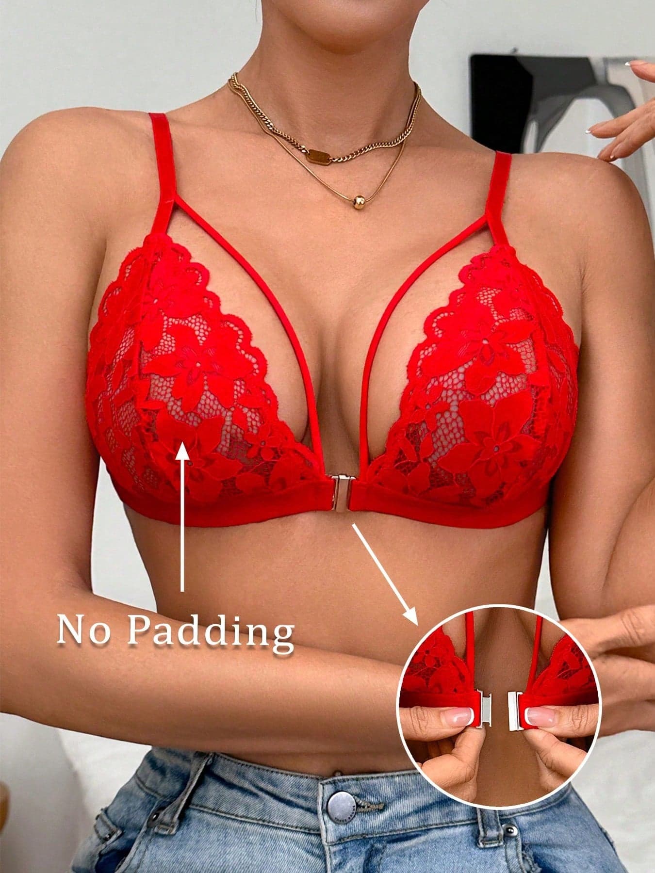 1pc Wireless Lace Front Closure Bra For Women