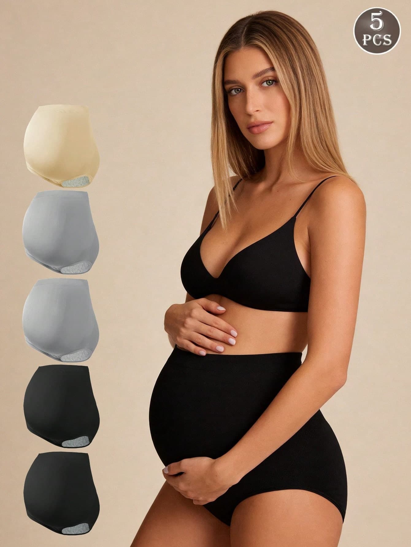 Hart & Haze 5pcs Maternity Solid Color High Waist Comfortable Soft Panties For Mother