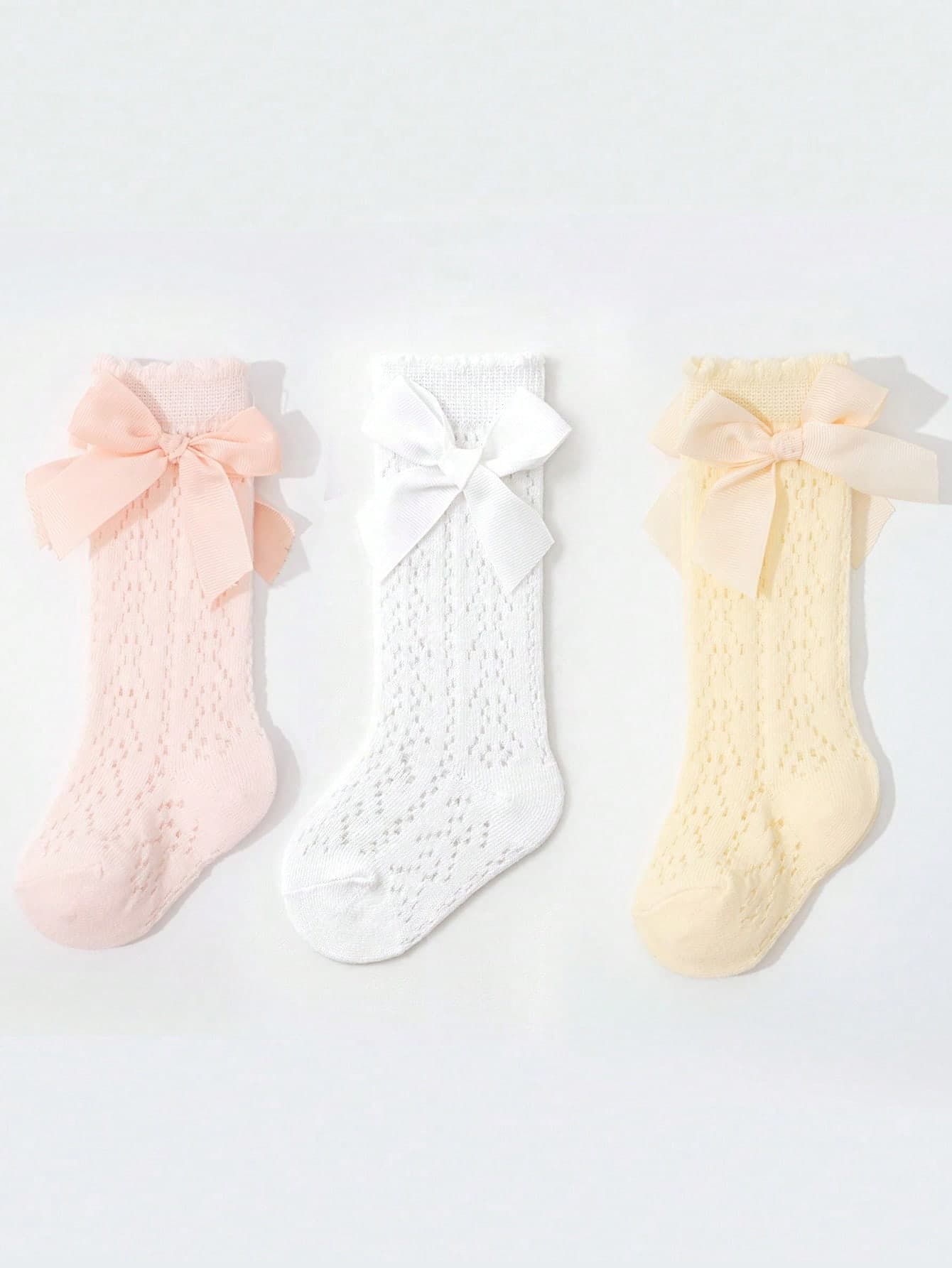 3 Pairs Bow Mesh Leg Warmers, Anti-Mosquito Socks, Sweet Princess Style, Children Breathable Mid-Calf Socks