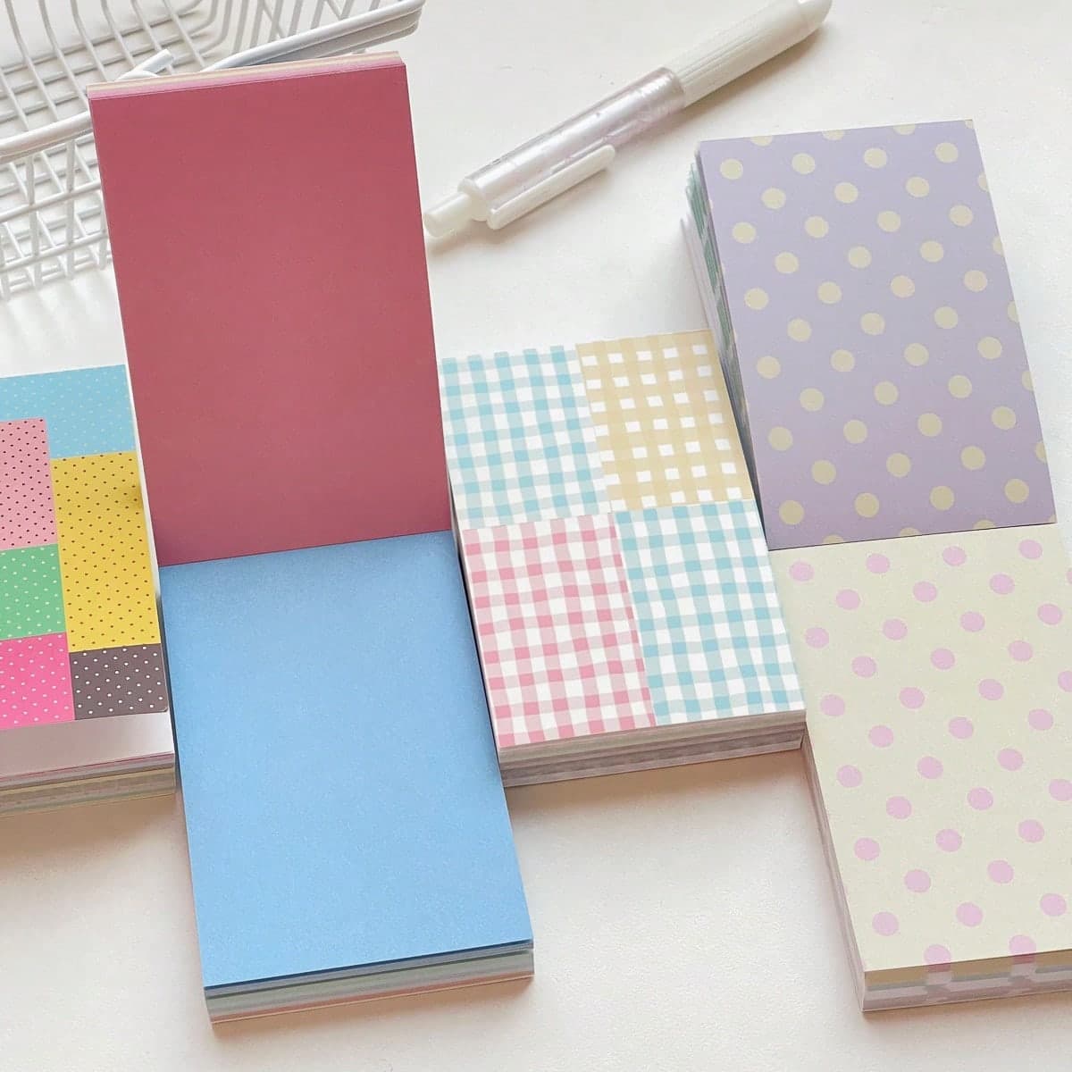 50pcs Pastel Polka Dot Patchwork Memo Pad Set, Thick Sticky Notes, Cute Aesthetic Stationery For Journaling, Scrapbooking & Note Taking School Supplies
