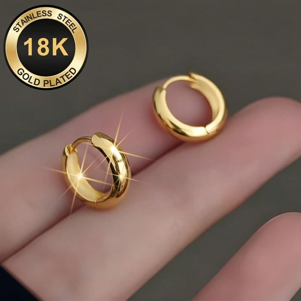 18K Gold Plated Stainless Steel Earrings | 14mm, Unisex Jewelry Suitable For Daily, Holiday, Vacation, Party