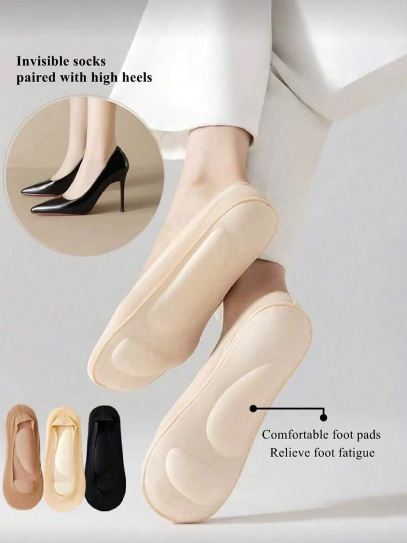1/3 Pairs Women's Business Casual High Heel Invisible Socks, Breathable Non-Slip Boat Socks To Relieve Foot Fatigue, Plus Size