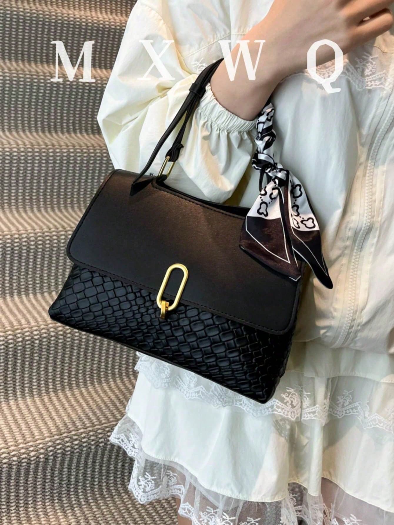 Classic Fashion Women Woven Color Block Handbag Shoulder Bag