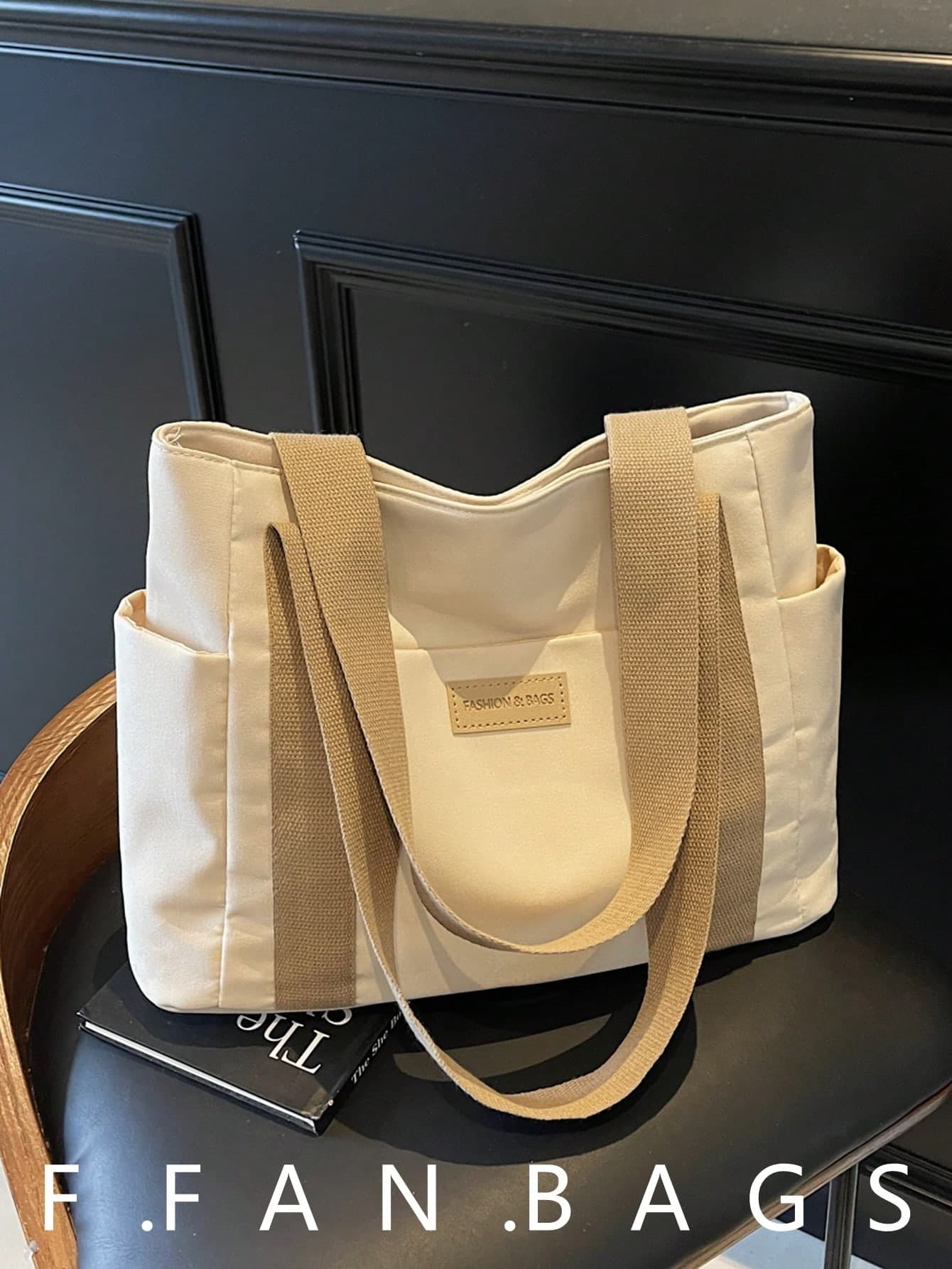 1pc Beige Multi-Pocket Tote Bag, Minimalist Spacious Women's Shoulder Bag, Casual College Student Laptop Bag, Fashionable Multipurpose Large Tote Bag, Convenient For Travel And Daily Use, Minimalist Solid Color Tote Bag, Easy To Match With Various Outfits, Women's Street Japanese Style Bag