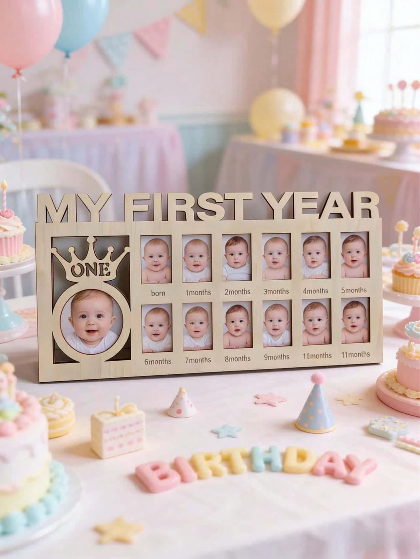 1pc Wooden Baby Photo Frame, For Recording Newborn's First Year Milestones, Displaying Growth Of New Life, Can Also Be Used As Photography Prop