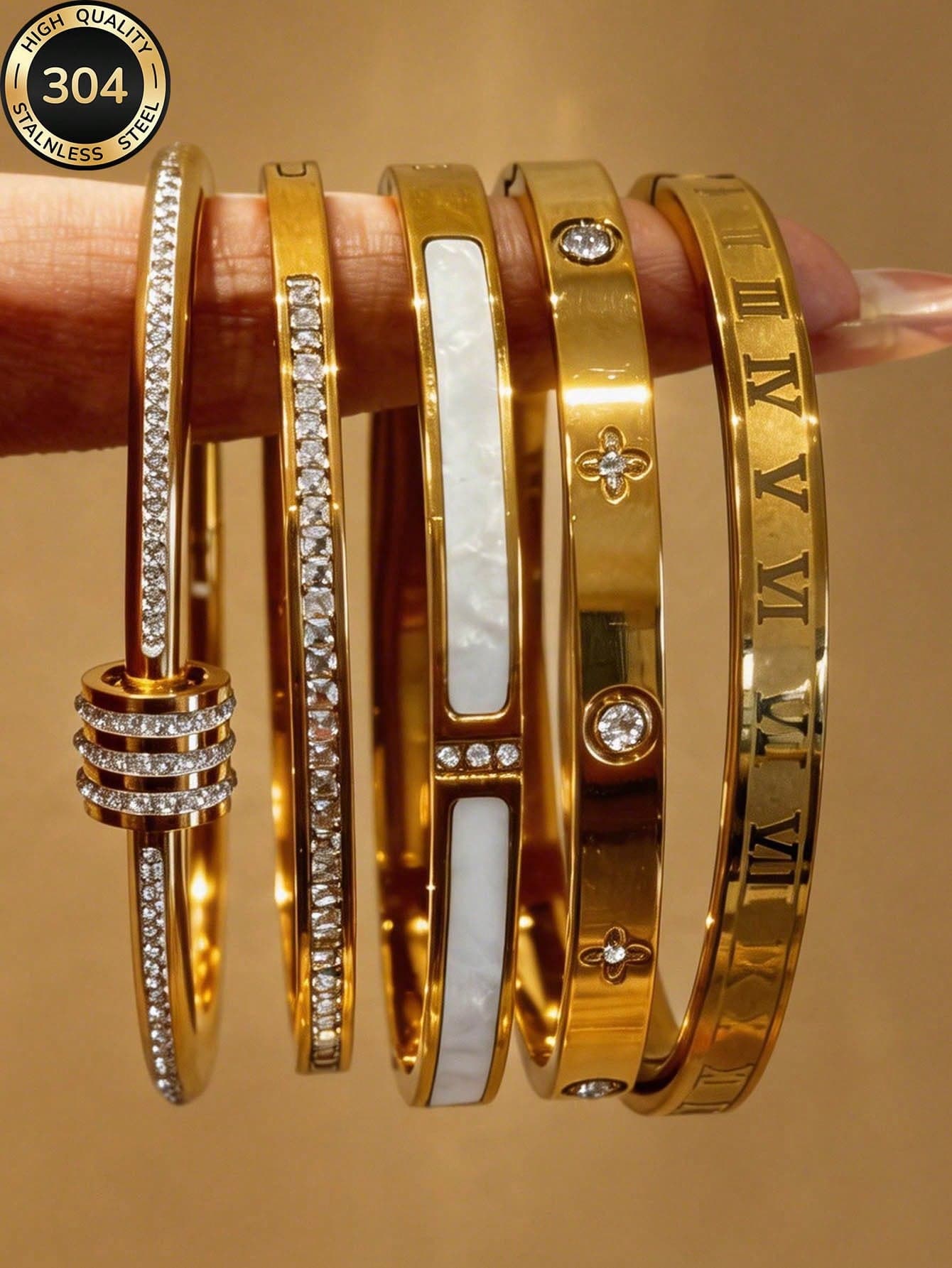 ZCNC 5pcs/Set Personalized Multi-Color Stainless Steel Bracelet & Bangle Set, Unique Design, Fashionable, Multi-Element, Exquisite Ideal Gift, Non-Fading Jewelry,