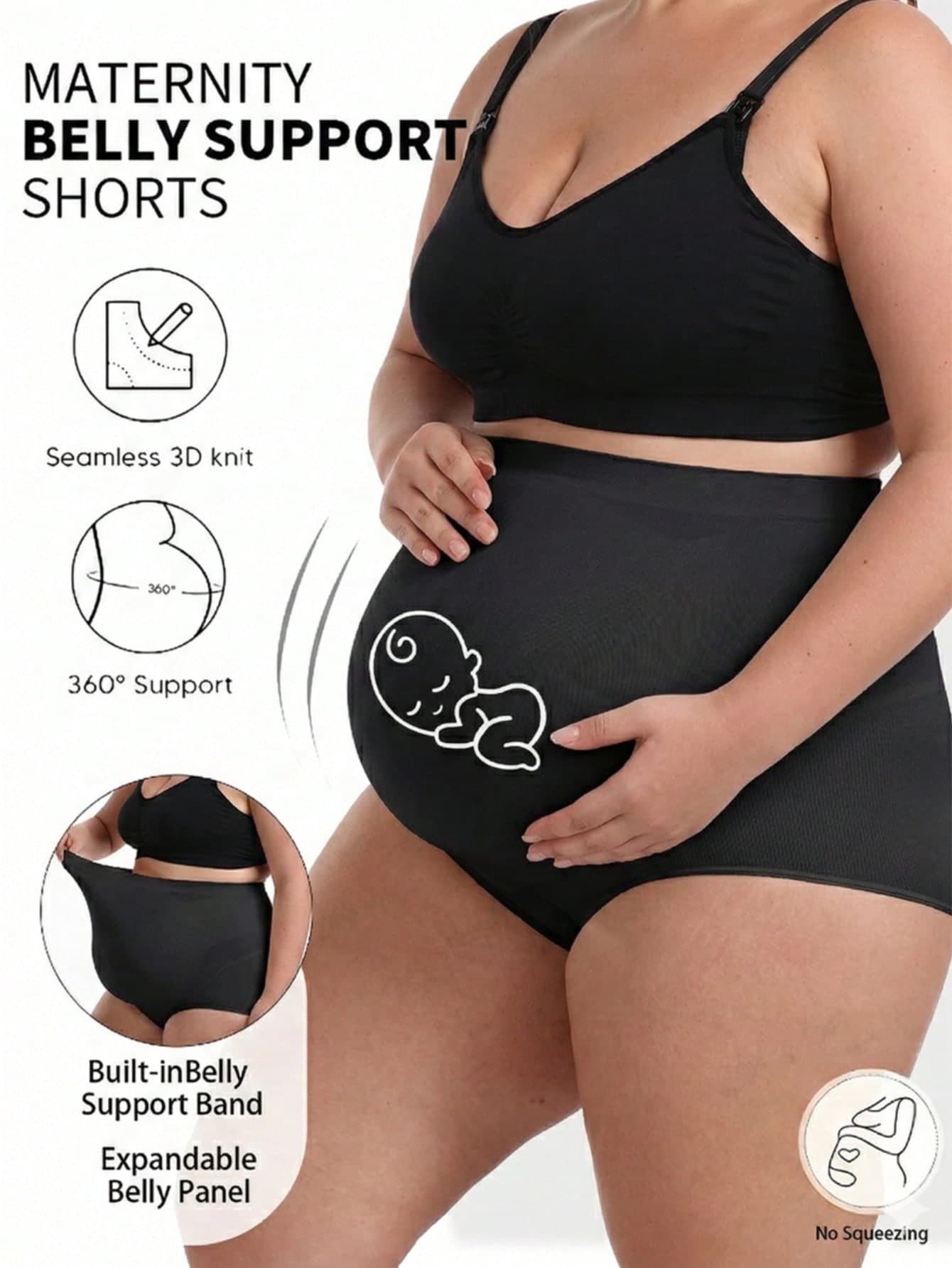 Oillpretty Plus Size Seamless High Waist Maternity Shaping Shorts, Women Shorts, Anti-Chafing Maternity Bike Shorts, Women Summer Clothing Black