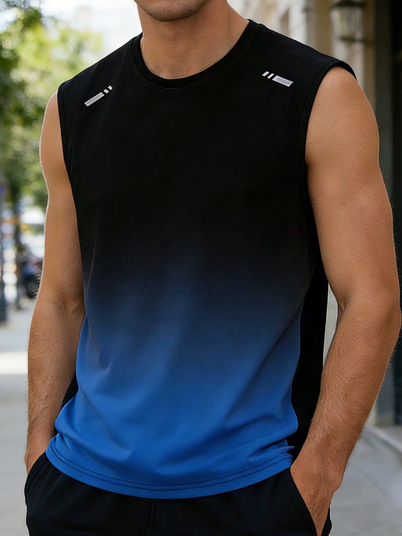 Men's Ombre Sleeveless Workout Tank Top, Sports Fitness Running Training Shirt