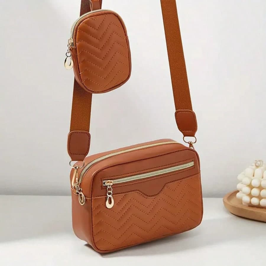 2026 New Women's Shoulder Bag, Wave Embroidery Front Zipper Crossbody Camera Bag, Casual Phone Pouch & Coin Purse, Export