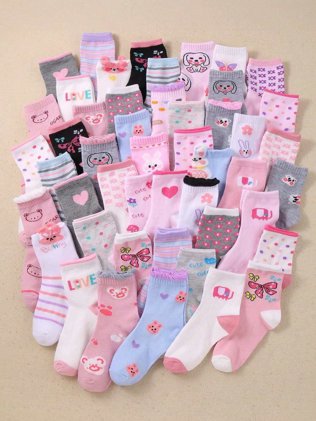20 Pairs Kids Crew Socks, Children's Round Neck Socks With Bow, Heart, Polka Dot, Stripe, Cute Rabbit, Embroidered Prints, Breathable Soft Comfortable, Girls Daily Wear Knee High Socks, Suitable For 1-16 Years Old, All Season