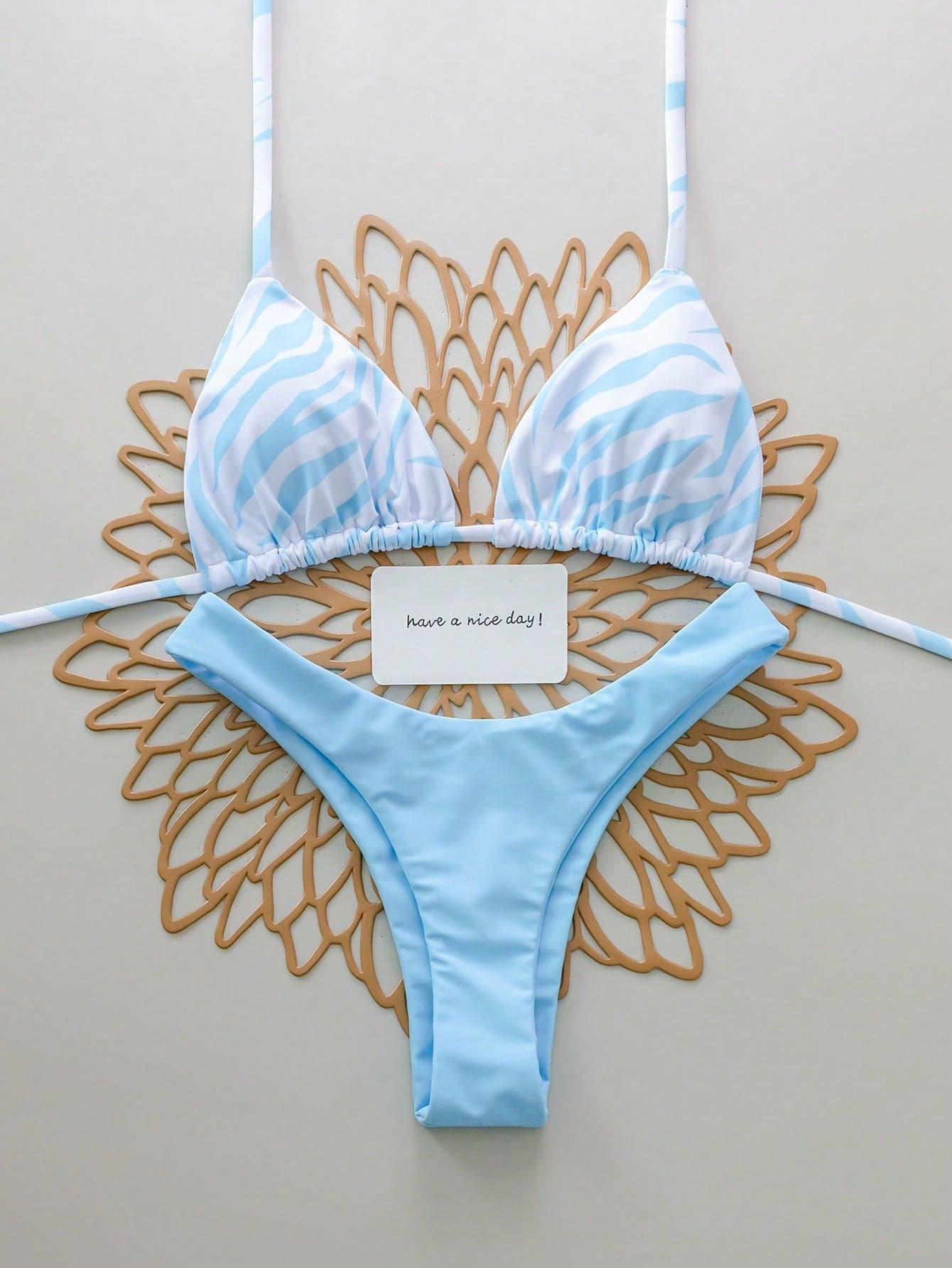 2pcs Zebra Print Solid Color Sexy Backless Bikini Swimwear, Suitable For Beach, Resort, Stage And Concert In Summer Vacation