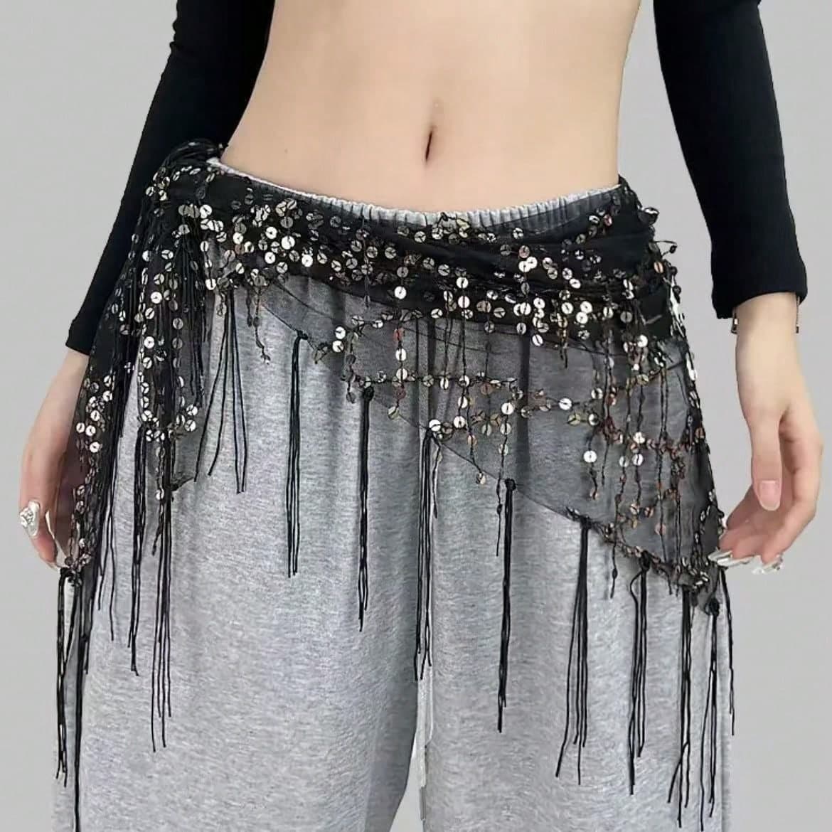Multi-Color Women's Dance Waist Chain Hip Scarf, Jazz Dance Belly Dance Performance Waist Scarf, Sequin Tassel Triangle Scarf Waist Chain Waist Skirt, Waist Decoration Belt, Suitable For Jazz Dance And Belly Dance Performance, Sequin Tassel Triangle Decoration Belt, Summer, Autumn, Halloween