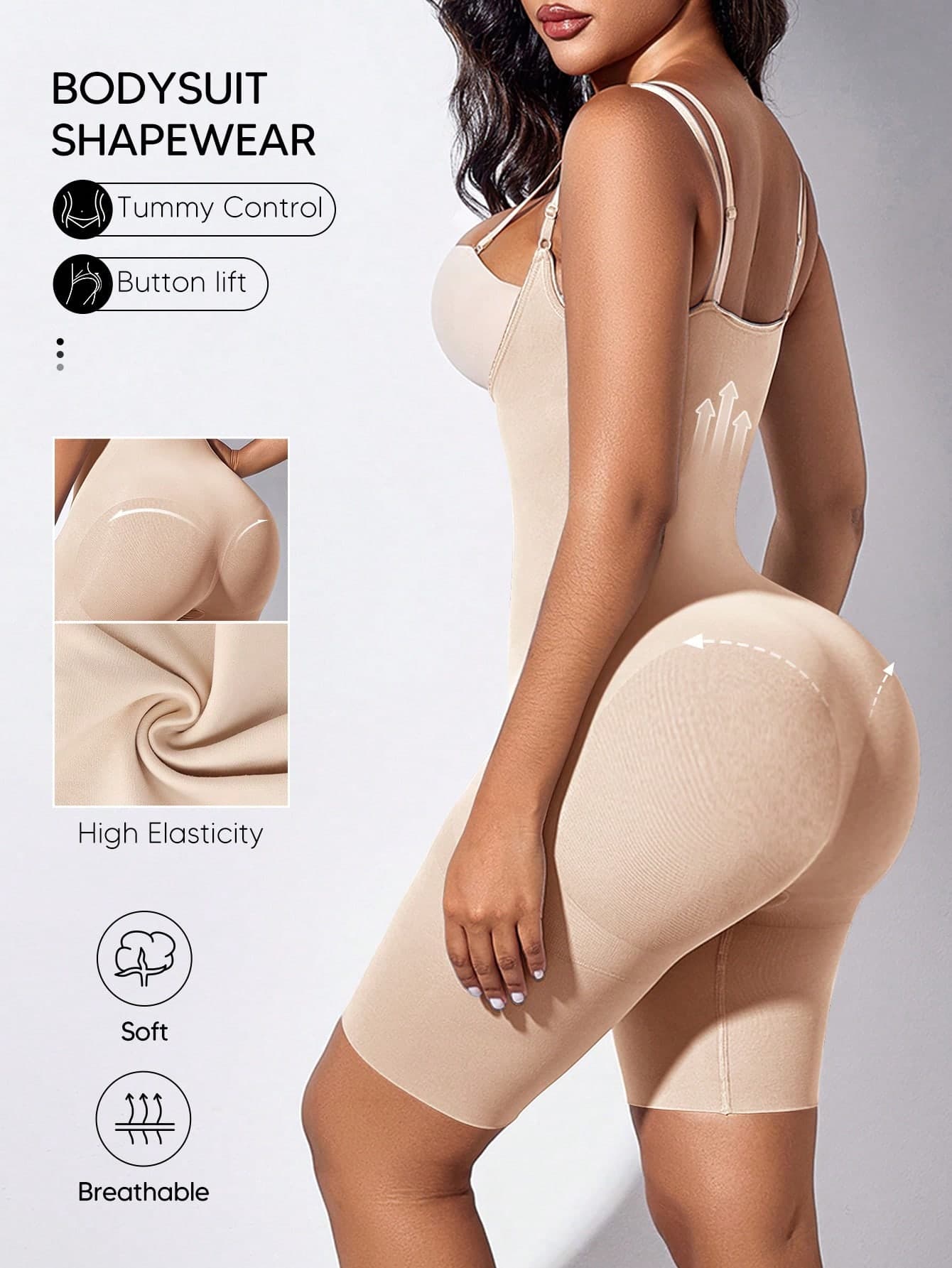 Suprenx Women's Seamless Bodysuit With Chest Exposure, Abdomen Control And Buttock Lift, Breathable For Intimate Wear