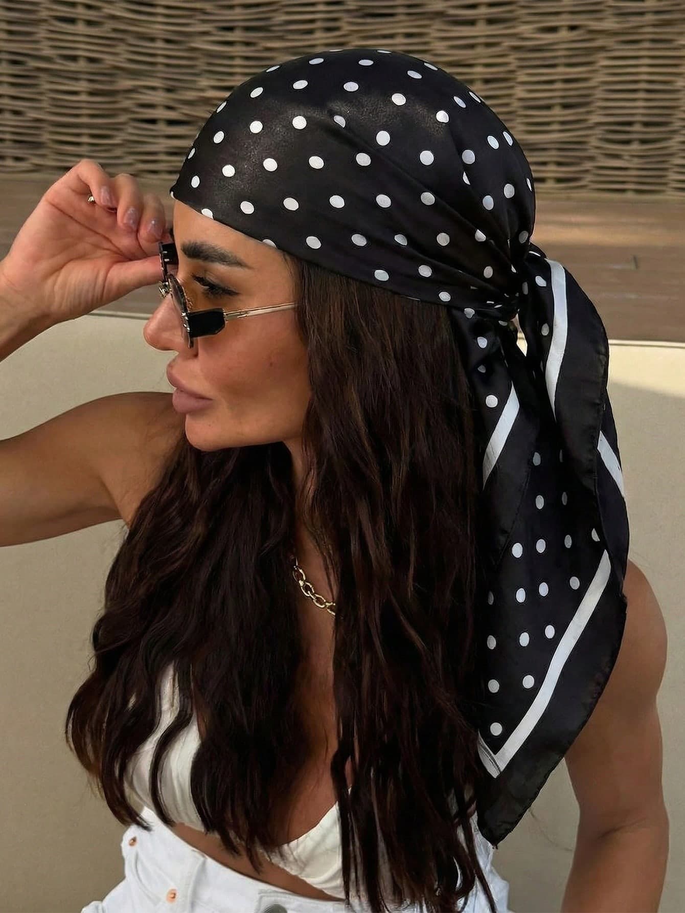 1pc Women's Elegant Polka Dot Satin Bandana, French Lady Silk Scarf, Lightweight & Breathable, Suitable For Various Occasions, Mother's Day Gift