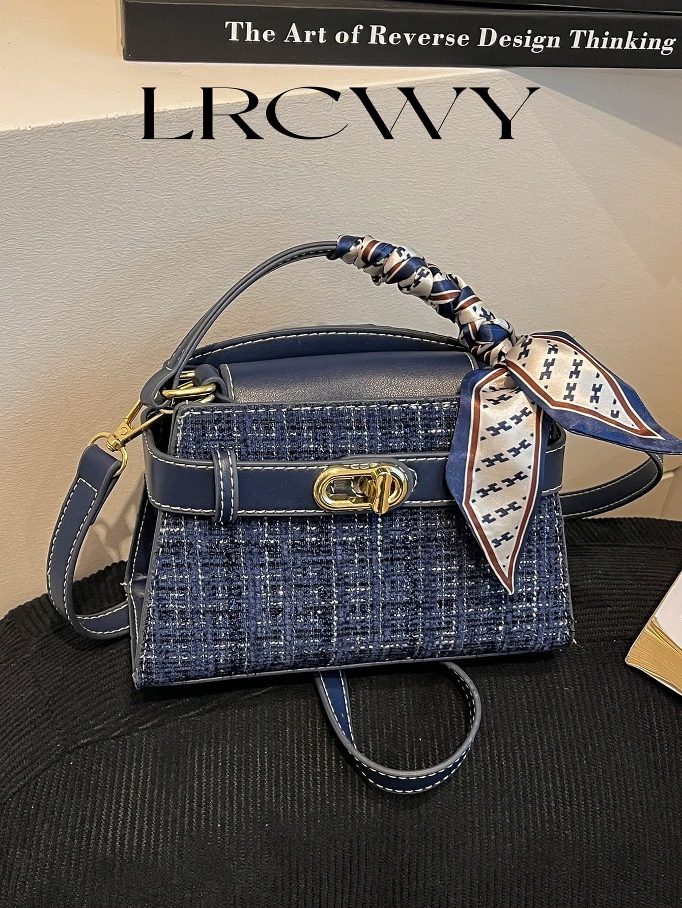 Women's Square Handbag, Fashion Elegant Petite Scarf Matching Buckle Design, Blue Color Crossbody Suitable For Ladies, Girls, College Students, Everyday Use, Fits Phone, Lipstick