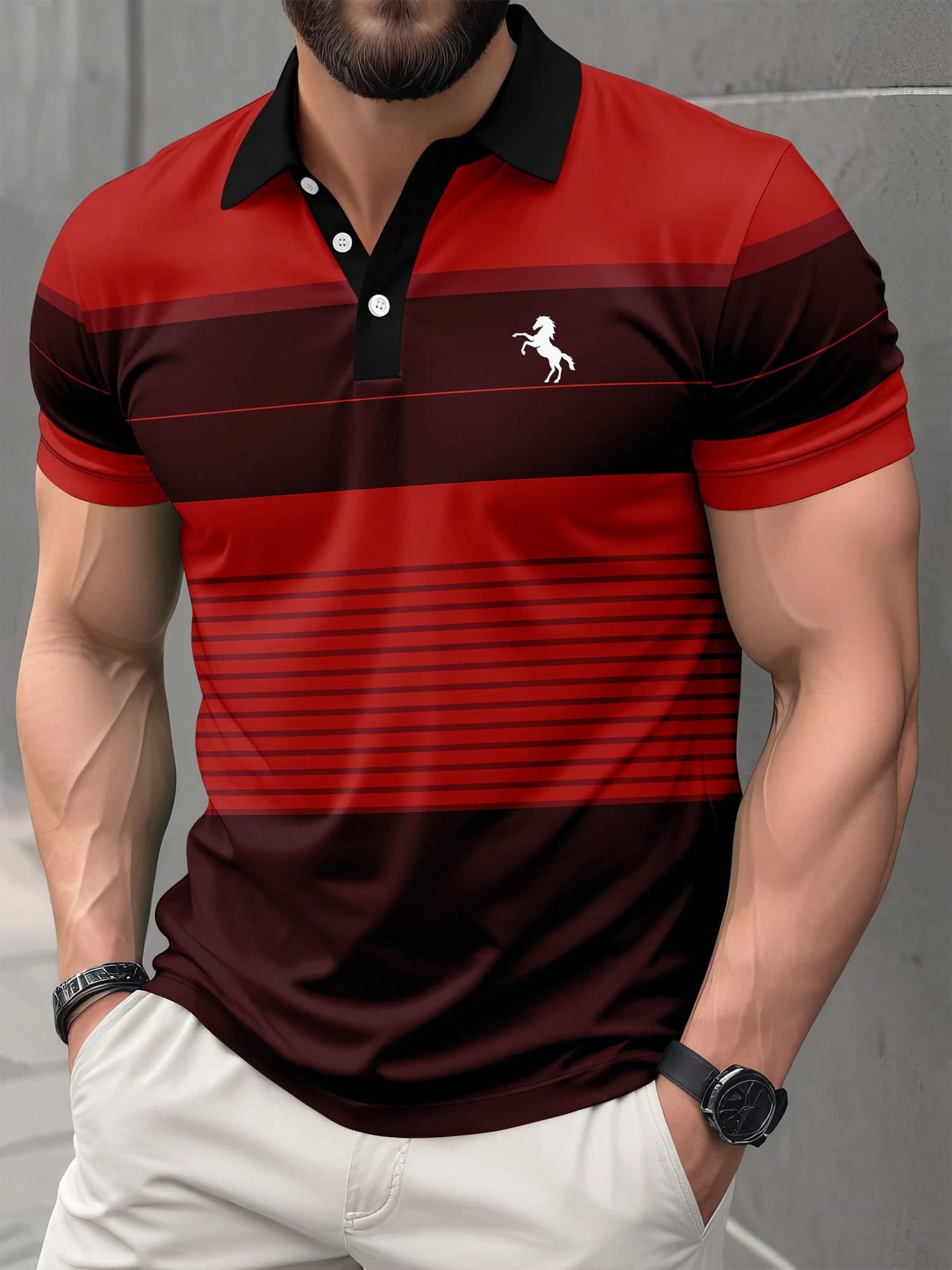 Plus Size Men's Casual Striped Print Short Sleeve Polo Shirt Sports