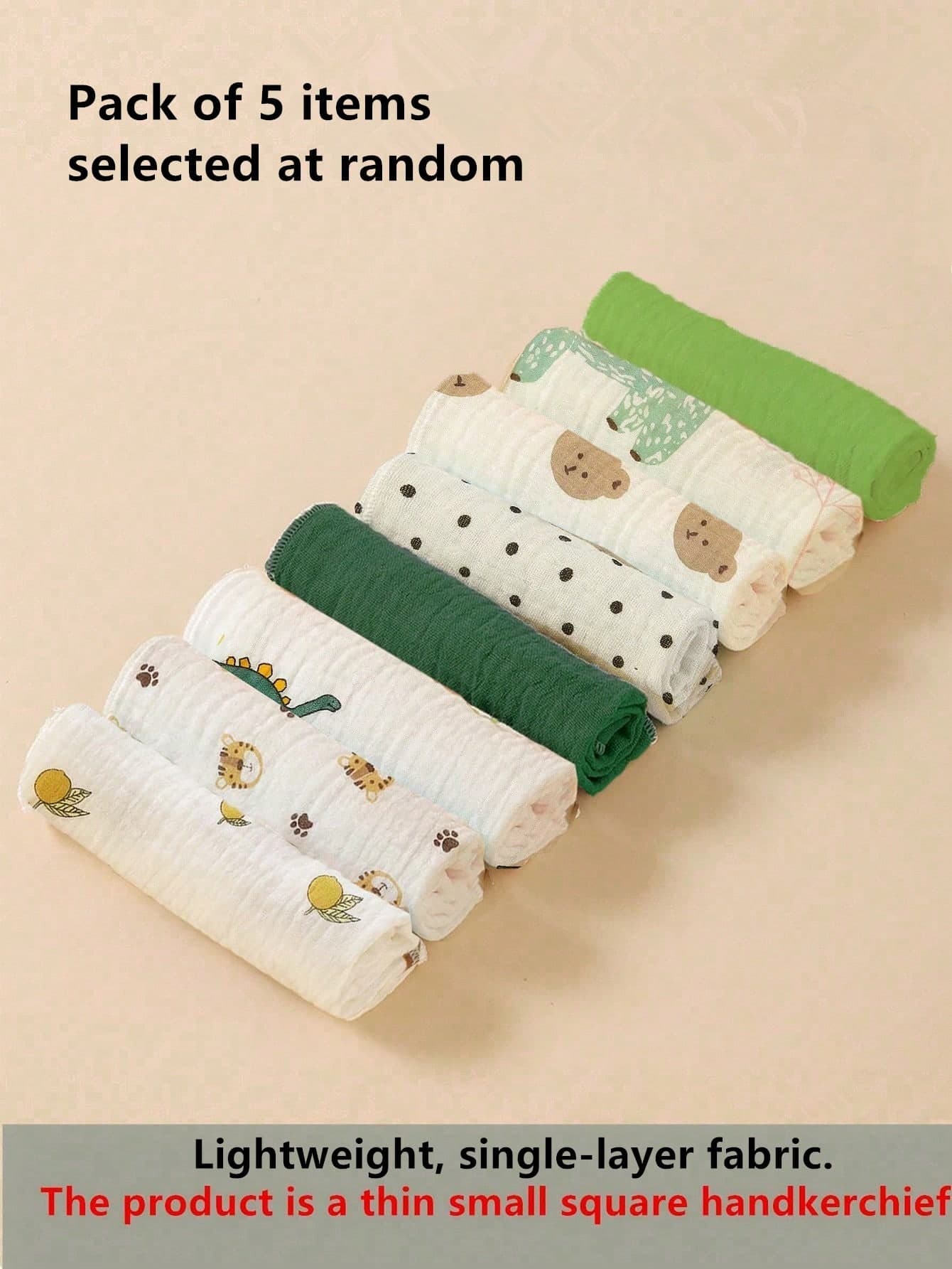 5pcs/Pack Baby Bibs, Burp Cloths, Feeding Cloths, Multipurpose Cloths, Random Assorted