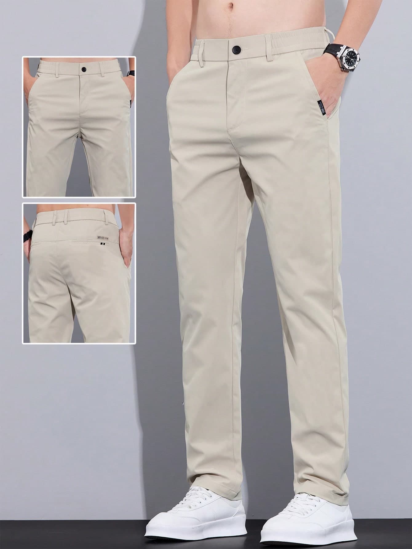 Men's Solid Color Casual Tapered Pants With Pockets