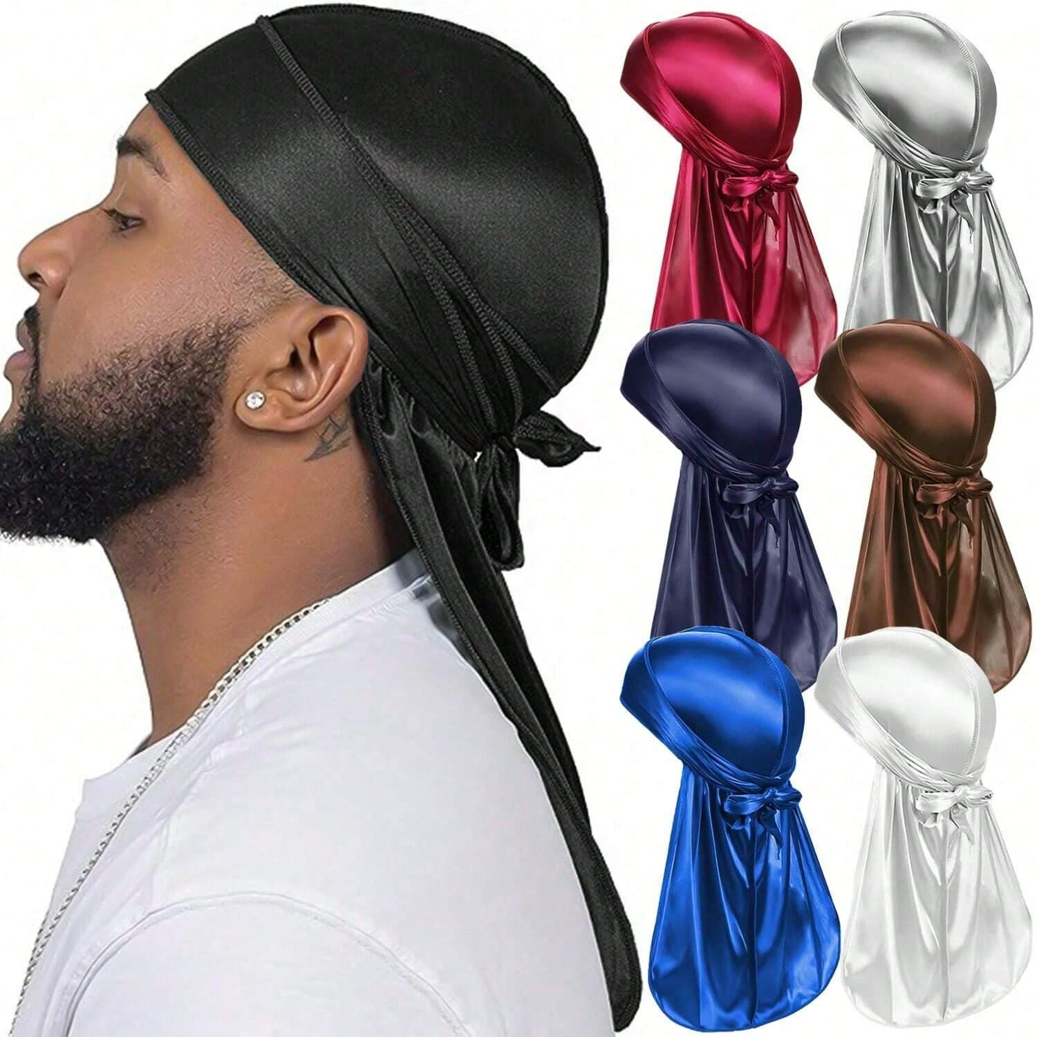 Men's Silk Durag, With Elastic Band - Solid Color Fashion Headwrap, Suitable For Casual, Comfortable, Sports And Outdoor Activities. Breathable And Soft, Unisex, Pirate Style Durag, Pirate Hat, Pirate Costume.,Summer,Beach,Holiday,Festival,Travel