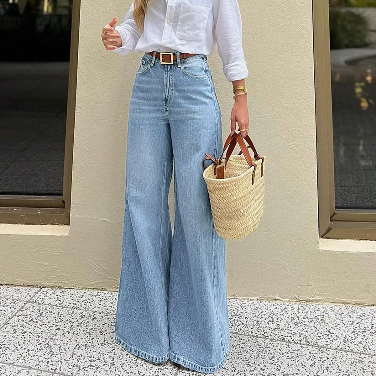 American Baddie Style High-Waisted Jeans, Retro Straight Leg Loose Fit Jeans For Women, All Season Casual