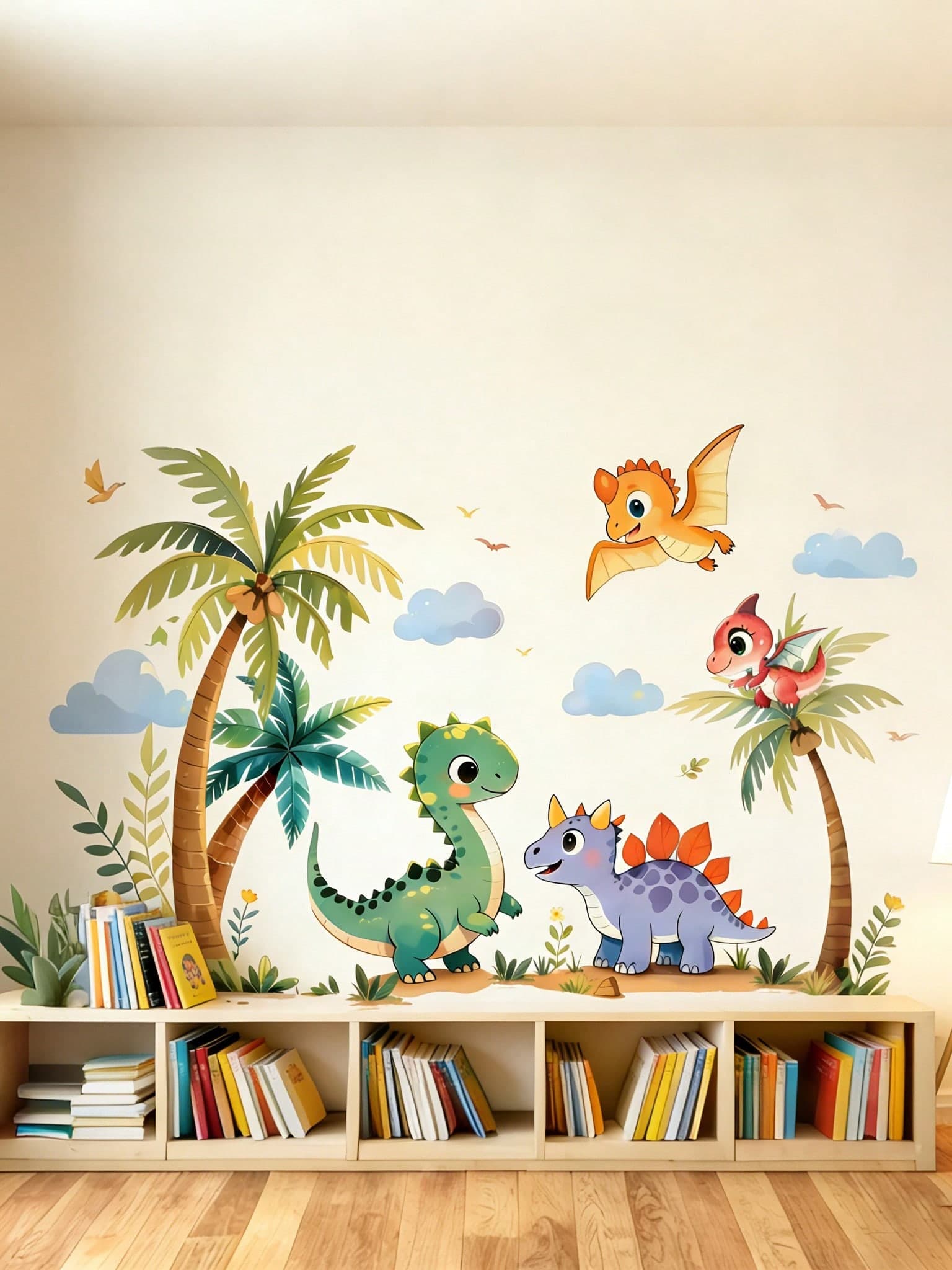 Dinosaur Theme Children's Room Wall Sticker Self-Adhesive Cartoon Door Sticker Suitable For Children's Room Bedroom Classroom Decoration Background Wall Art
