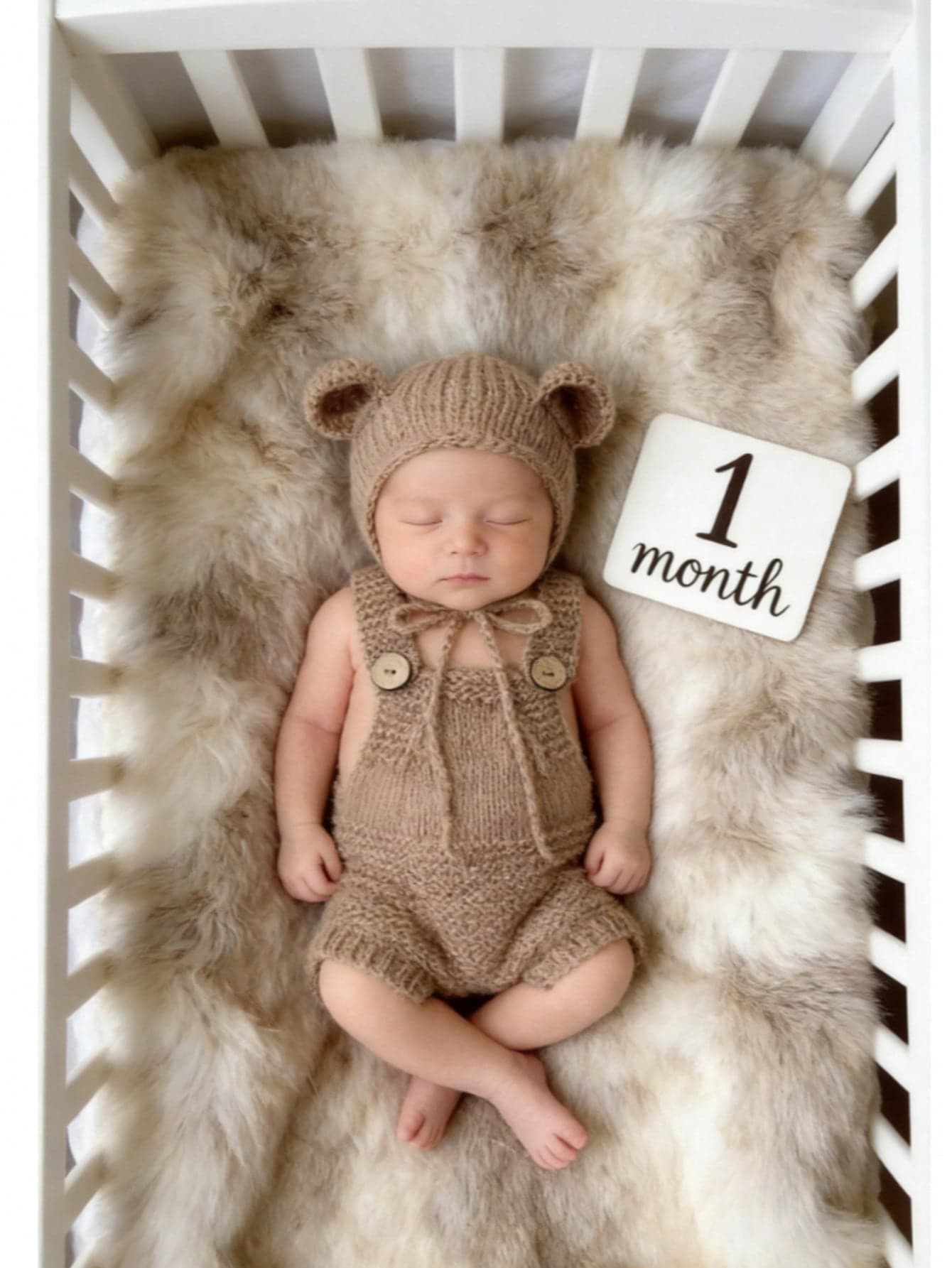 Handmade Mohair Baby Bear Outfit, Cute Newborn Photography Props, Knitted Clothing Set For Baby Boy & Girl Photo Shoot