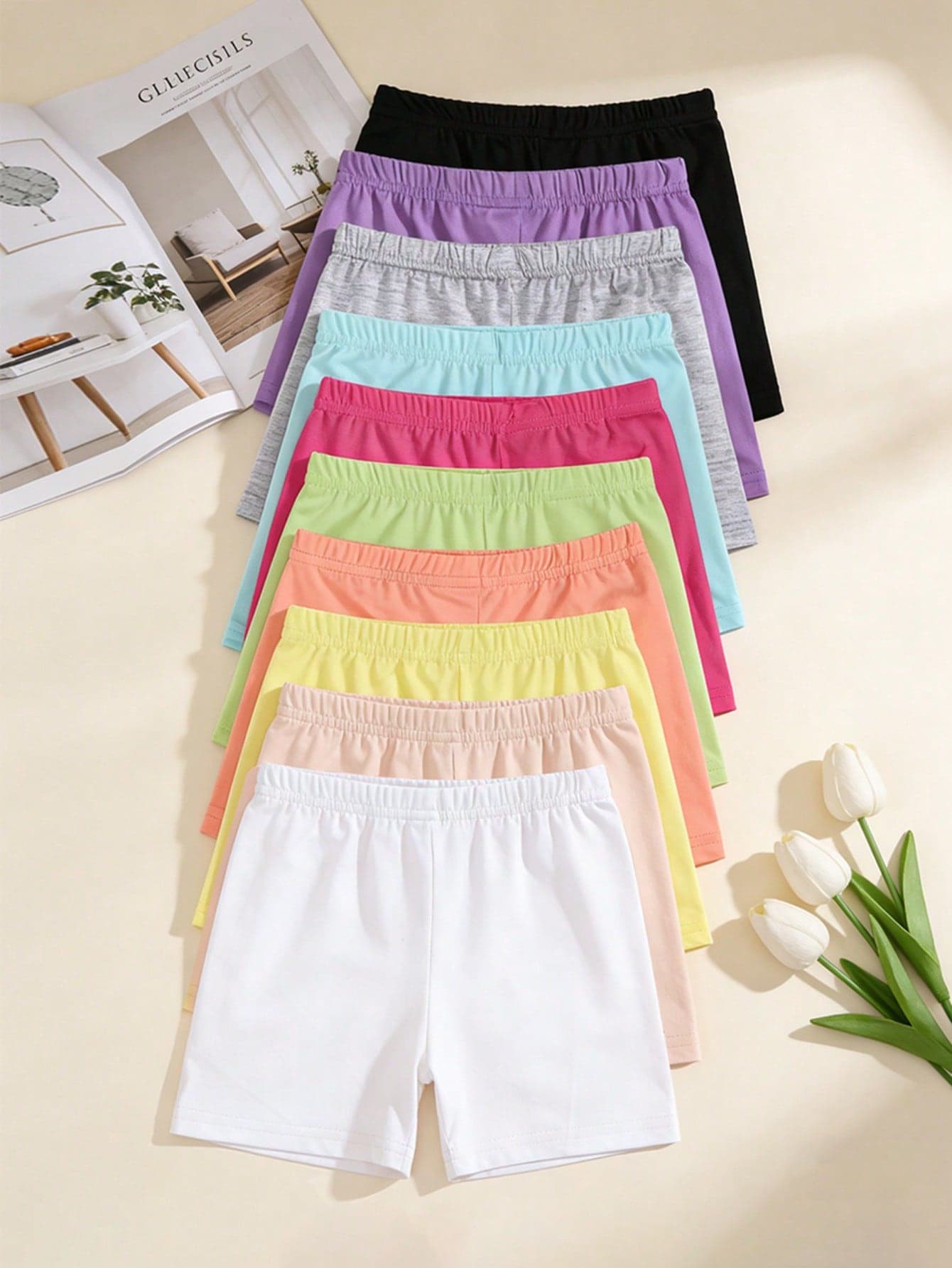 10pcs/Pack Young Girl' Solid Color Shorts, Candy Color Leggings, Basic Style Briefs, Safety Shorts, Suitable For All Seasons