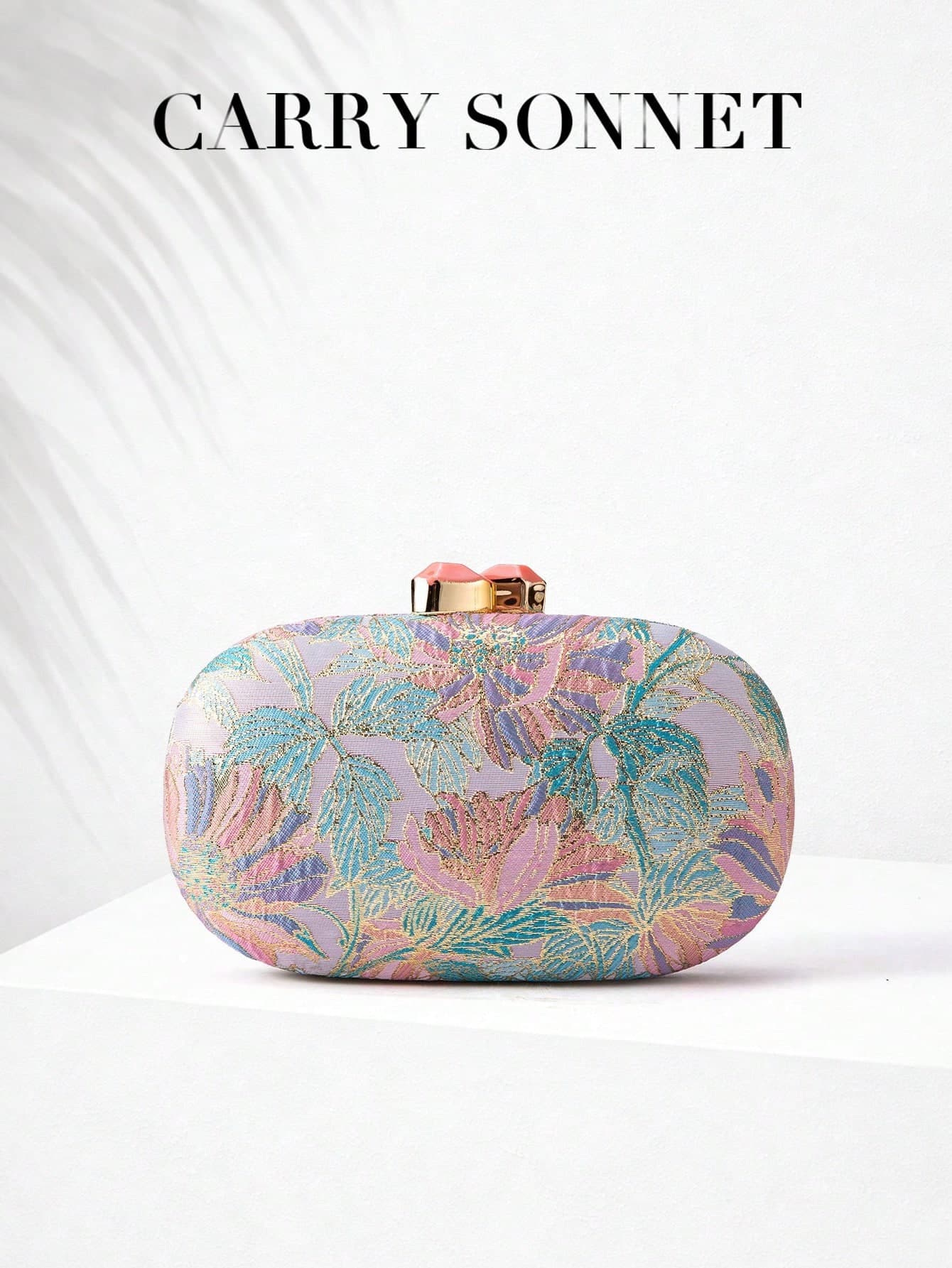 Women's Floral Jacquard Evening Clutch Bag, Fresh Resort Style Chain Shoulder Crossbody Bag, Vintage Metal Clasp Party Wedding Clutch, Gift For Her