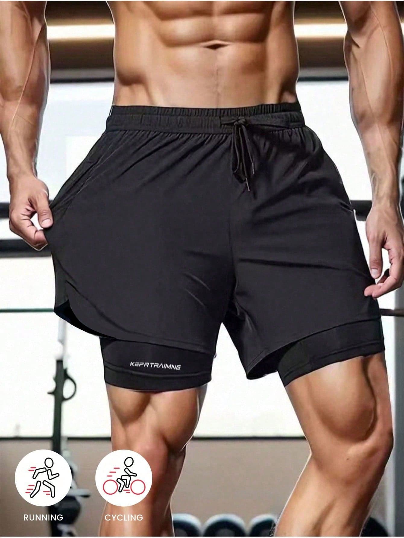 Spring/Summer Solid Color Sports Shorts, Anti-Slip Double Layer Couple Shorts, Men's And Women's Double Layer Sports Shorts, Running, Outdoor Fitness Pants, Men's Summer Wear, Loose Shorts