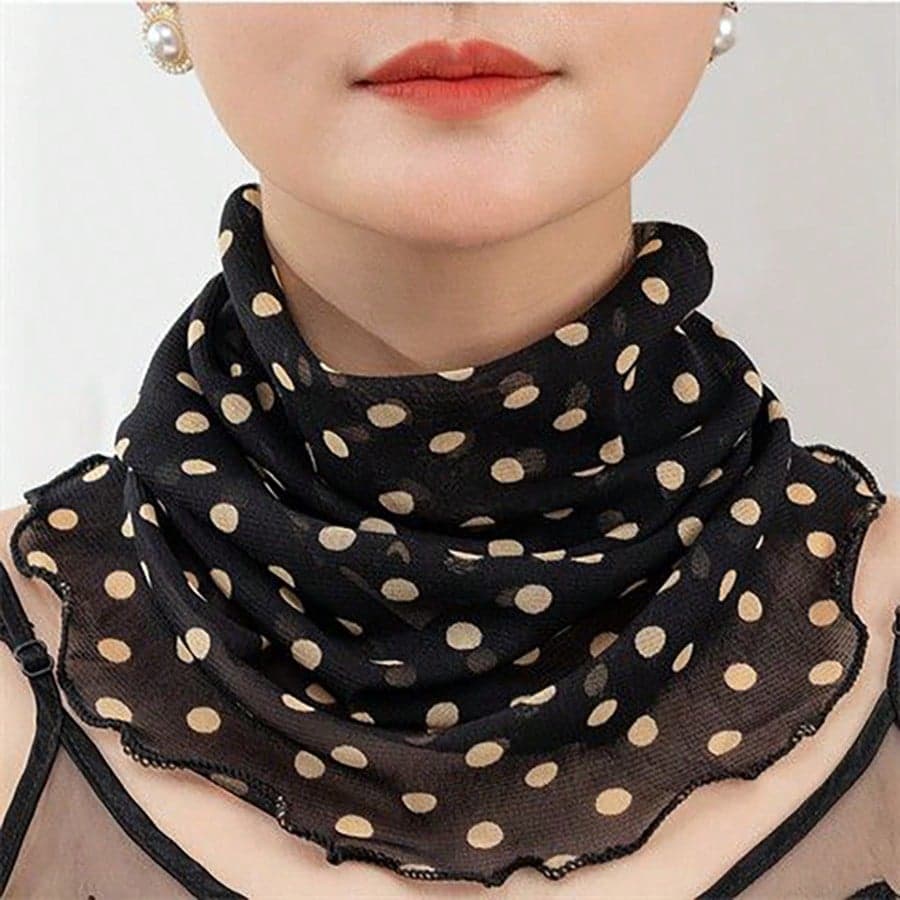 1pc Multi-Use Face Mask Scarf, Elastic Slip-On Versatile Multifunctional Ear-Loop Face Cover Veil Fake Collar, Lightweight Lace Mesh Material, Black Solid Color And Exquisite Printed Pattern Options