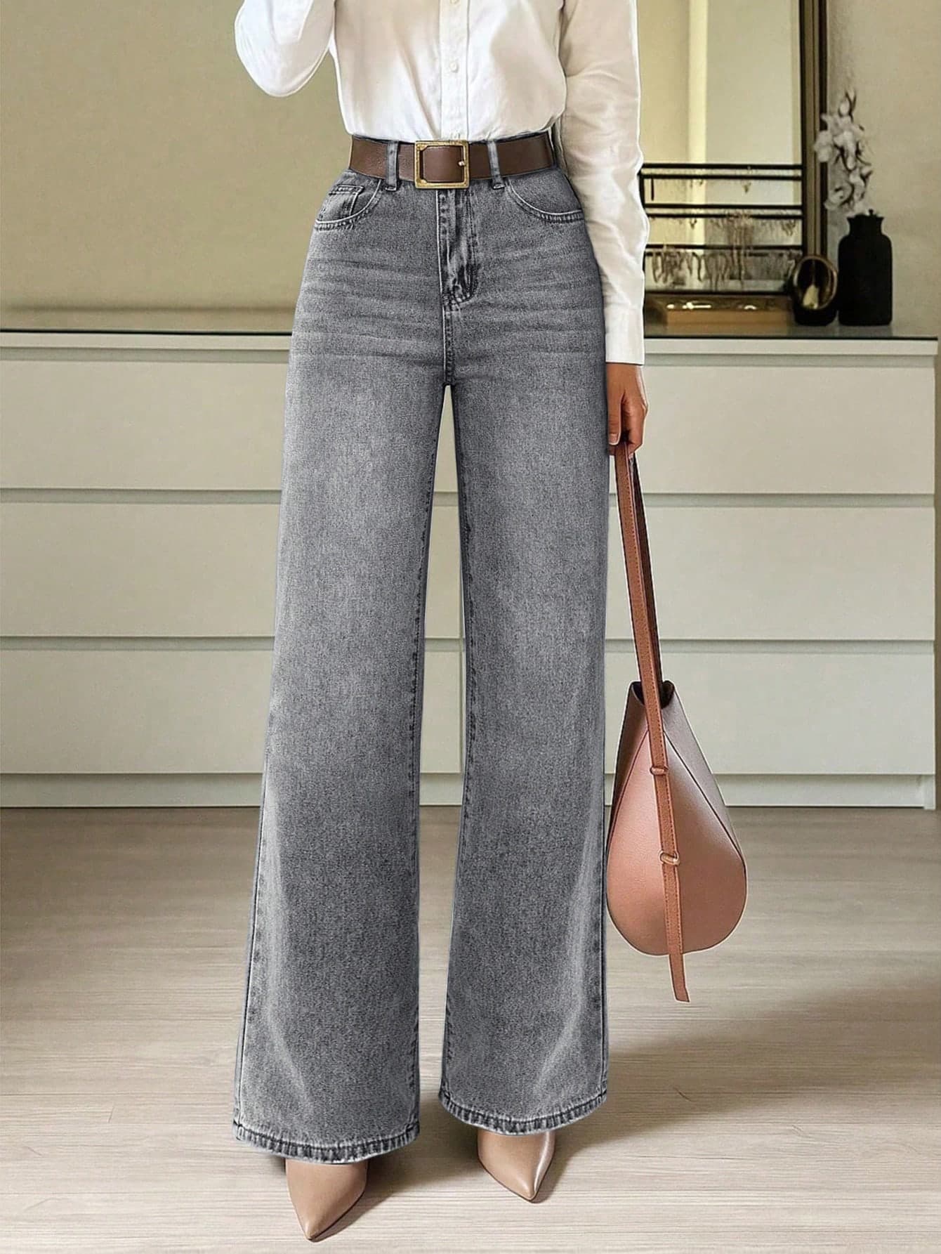 Women's Loose Straight Leg Jeans With Pockets, Simple Casual Elegant Versatile, Suitable For All Seasons, Perfect For Travel, Beach And Vacation
