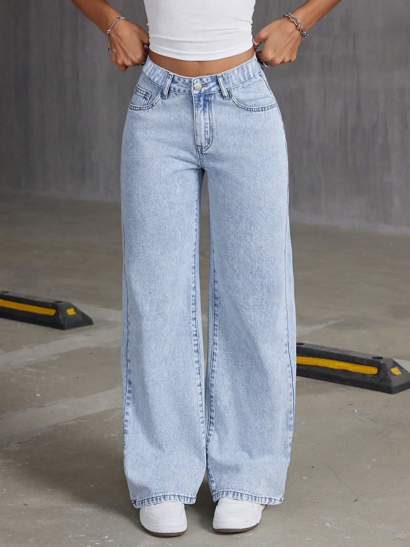 Tween Girls' Oversized Casual Comfortable Bow Print Straight Loose Fit Wide Leg Jeans