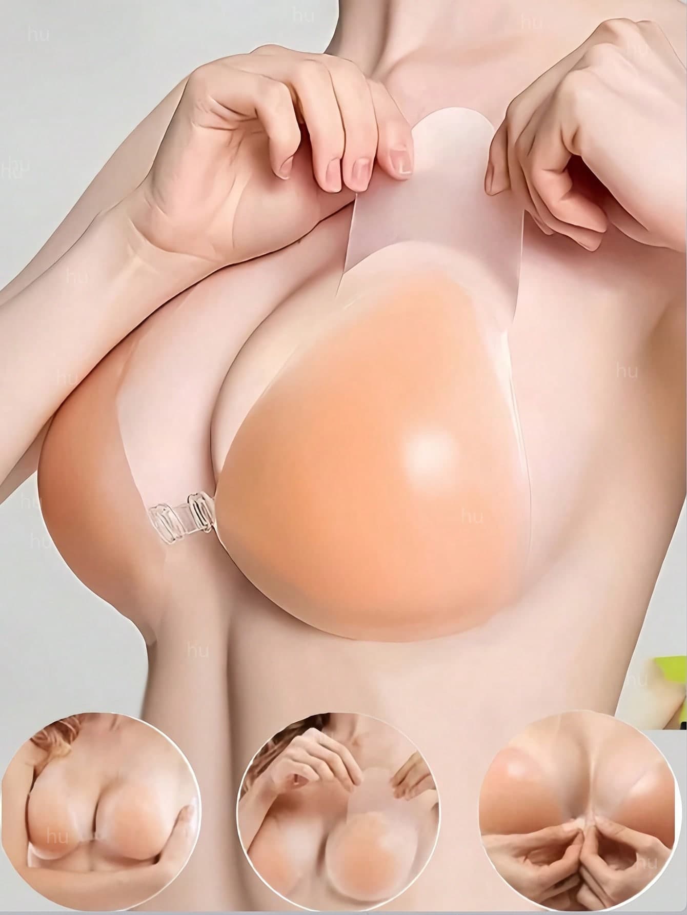 1 Pair Silicone Seamless Backless Invisible Bra With Self-Adhesive Padded Cups