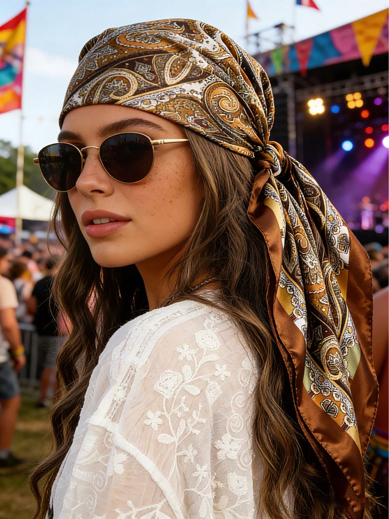 1pc Spring/Summer New Vintage Paisley Pattern 90cm Large Square Satin Scarf, Beach/Travel Lightweight Headscarf, Music Festival Bandana,Holiday