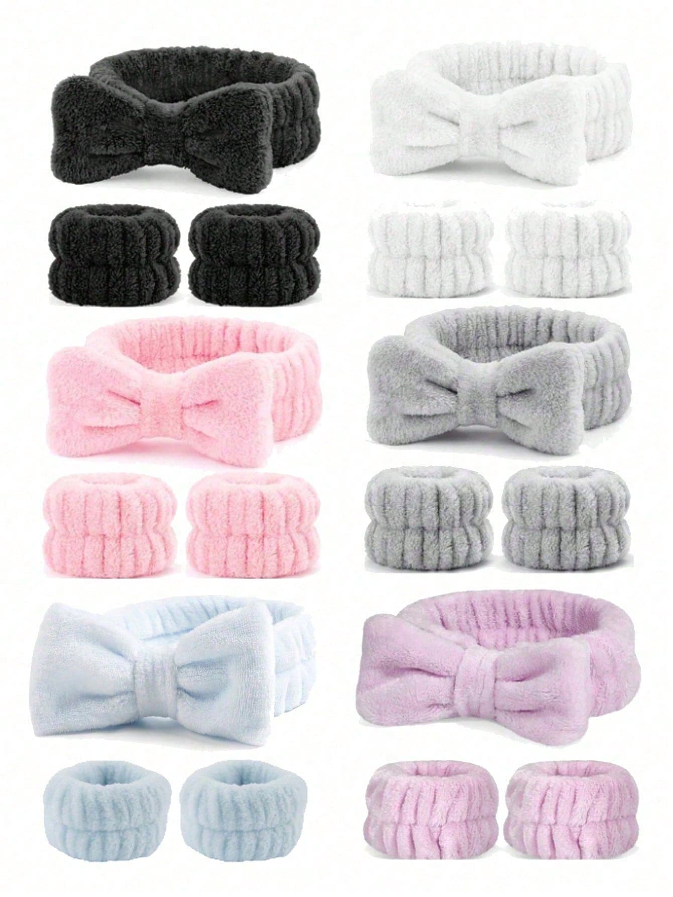 3pcs/Set Makeup Headband Set, 2 Soft Wristbands + 1 Absorbent Facial Headband, Microfiber SPA Wristband & Headband Set, Reusable Minimalist Wristband & Elastic Headband, Suitable For Face Washing, Hand Washing, Hair Washing, Shower, Home Bathroom Decor, Spring Decor, Back To School Accessories, Facial Care, Beauty Styling