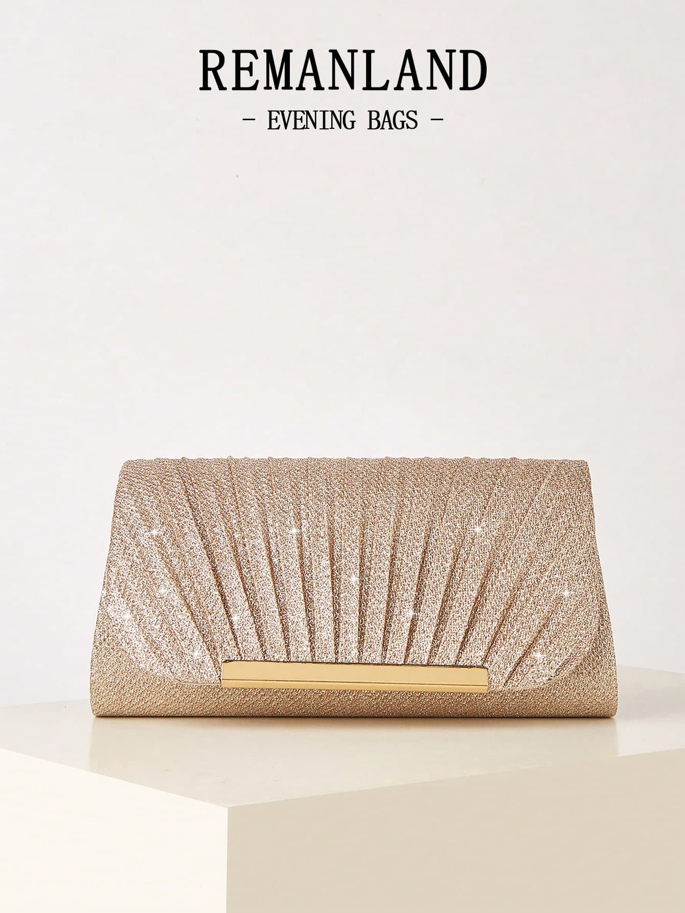 REMANLAND Mini Shiny Chain Folding Pleated Square Clutch Bag, Rhinestone Embellished Evening Bag, Perfect Match For Women's Ball Gown, Ball Accessories, Sequin Dress, Shiny Dress, Elegant Dress, Elegant Ball Bag, Perfect For Bridesmaids, Suitable For Wedding Reception, Party, Wedding, Ball, Banquet/Gala Events.