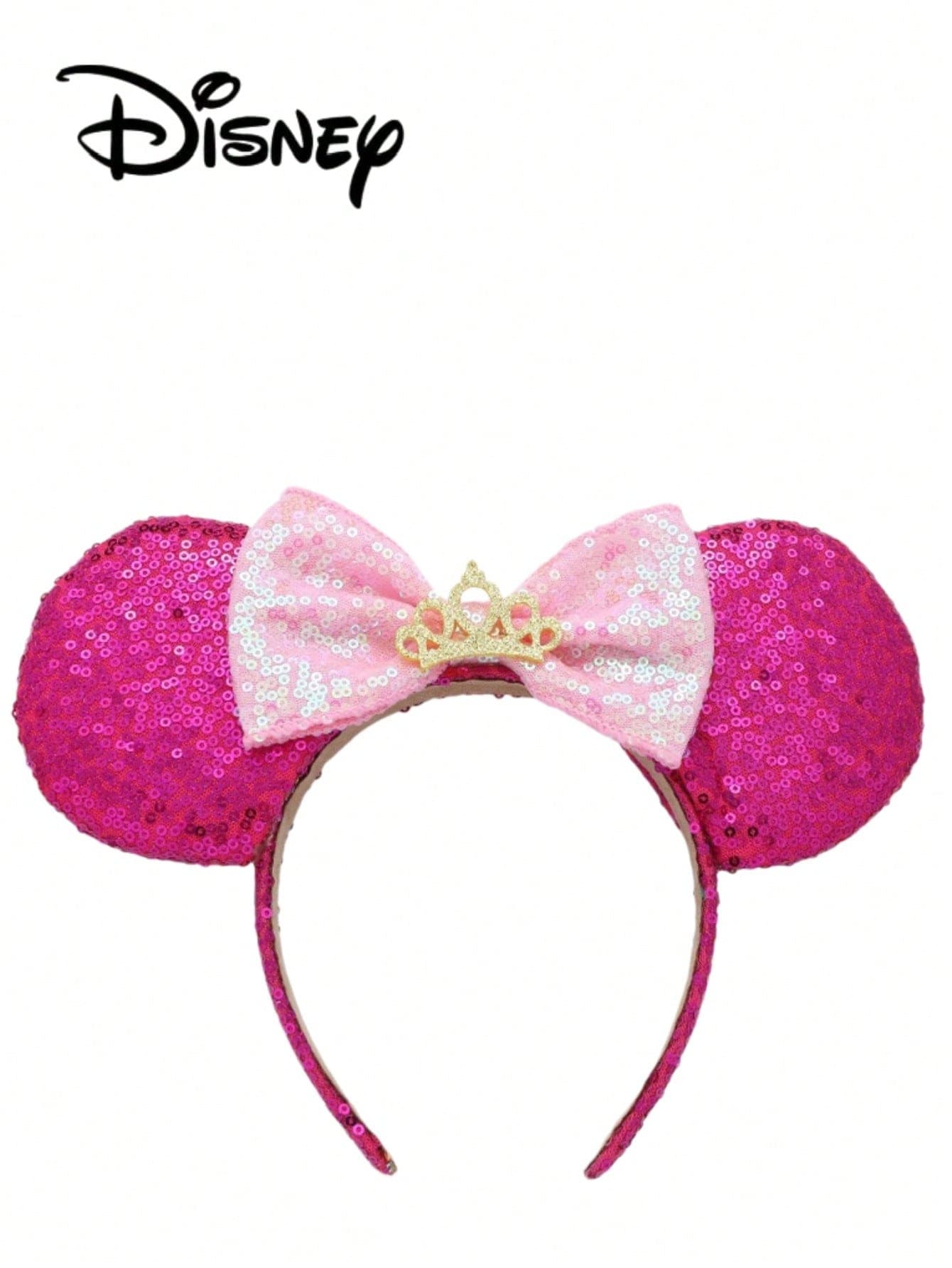 Disney 1pc Fuchsia Pink + Pink + Crown Pattern Sequin Headband, Festive Party Headpiece, Fun Photo Prop, Suitable For Birthday Party, Easter Event, Cute Cartoon Bow Hair Accessory, Princess Costume Decor Hair Band Hair Hoop Hairband Diadema