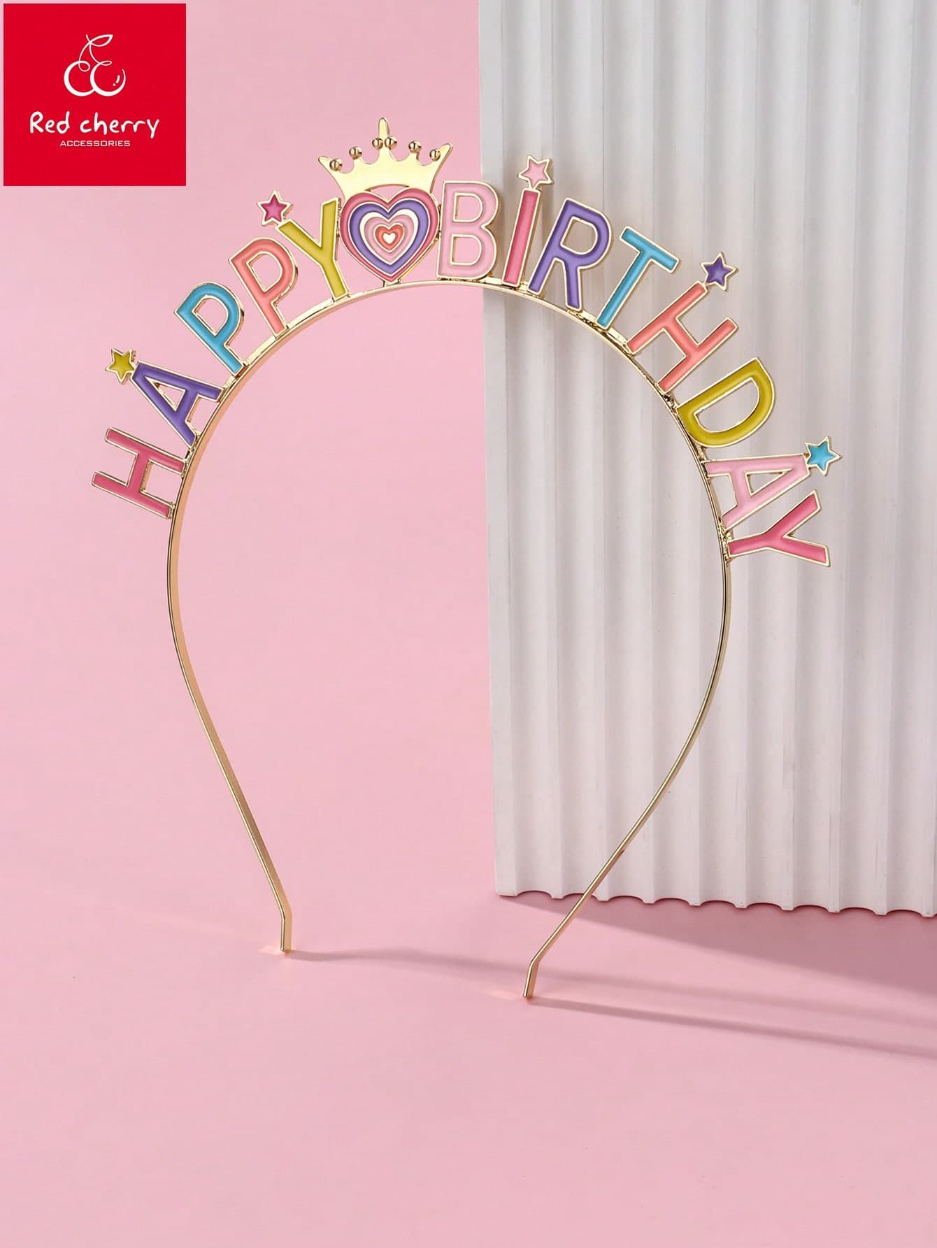 1pc Girls' Happy Birthday Crown Headband With Heart Decor, Suitable For Birthday Party And Celebration Gift