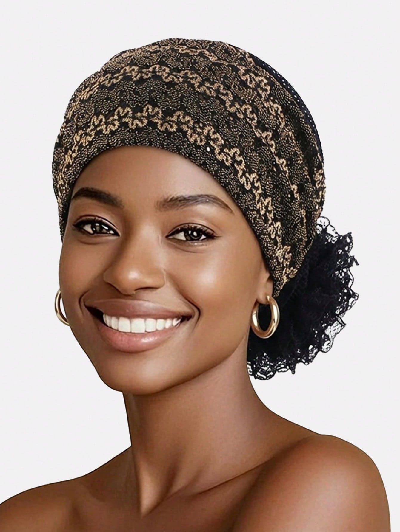 1pc Women's New Lace Breathable Mesh Turban Hat, Muslim Headscarf, Hair Loss Protection Cap, Suitable For Daily Use,Summer,Beach,Holiday,Travel