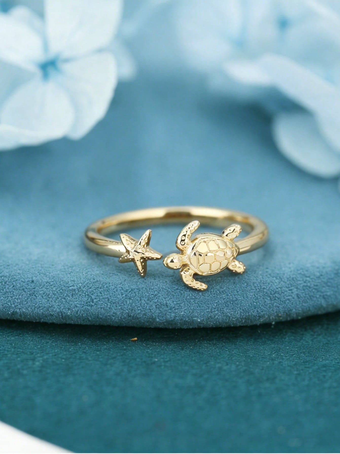 1pc Adjustable Sea Turtle & Starfish Open Ring, Ocean Themed Natural Style Jewelry, Suitable For Summer Vacation, Gift For Women (No Gift Box)