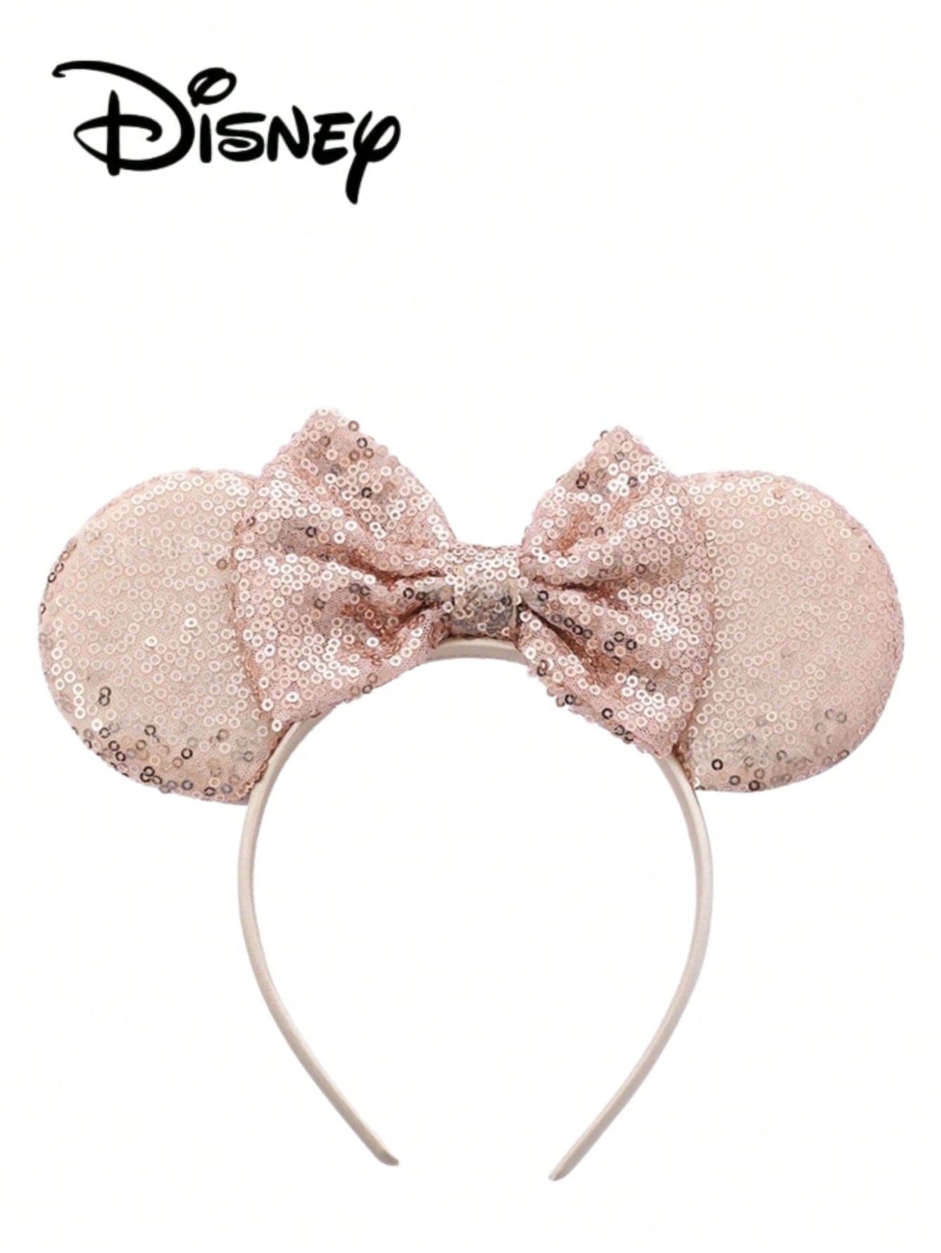 Disney 1pc Champagne Glitter Headband - Festive Party Headpiece, Photoshoot Prop, Amusement Park Accessory, Suitable For Birthday Party And Easter Events, Adorable Bow Cartoon Hair Clip, Princess Costume Accessory Hair Band Hair Hoop Hairband